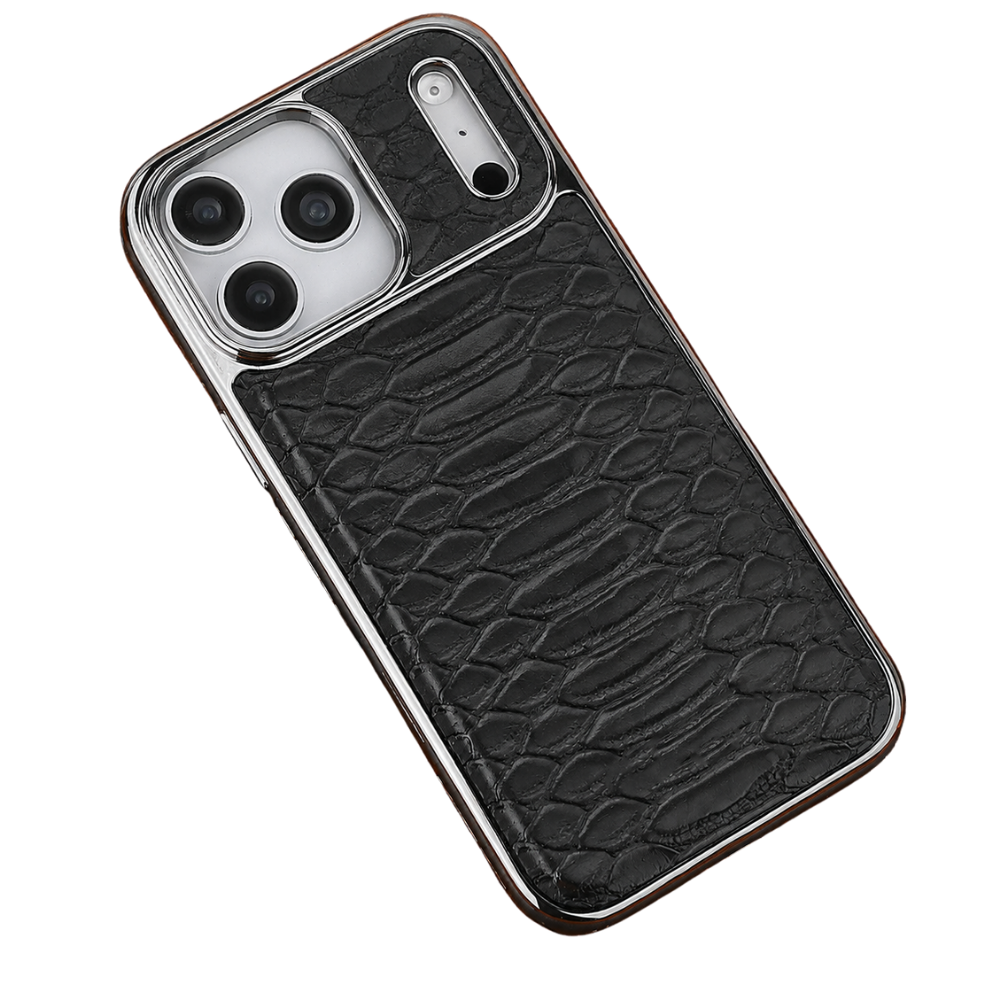 Premium iPhone Case Snake Pattern Leather Design with Camera Lens Protection, Soft Flannel Interior, Non Slip Surface, Stylish Everyday Protection