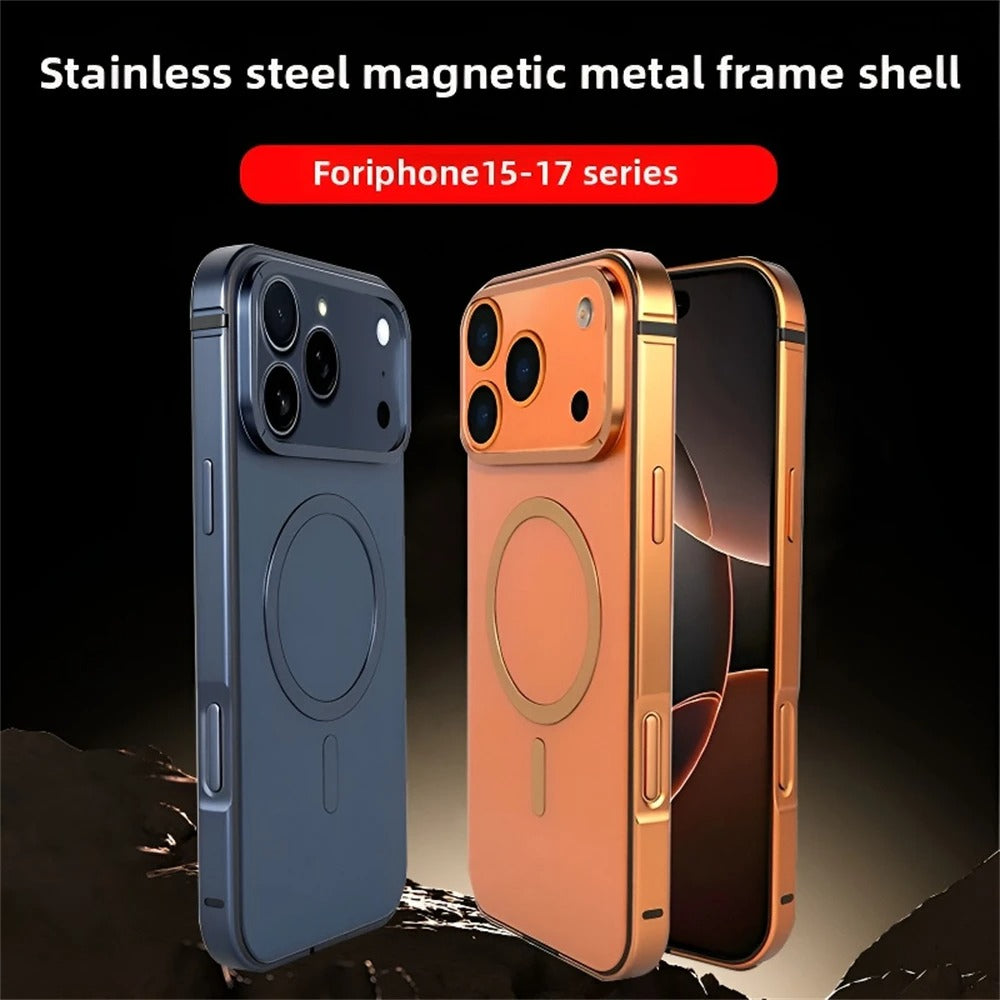 Premium iPhone Case Titanium Alloy Magnetic Design with Shockproof Aluminum Bumper, PC TPU Hybrid Back, MagSafe Wireless Charging, Slim Protection