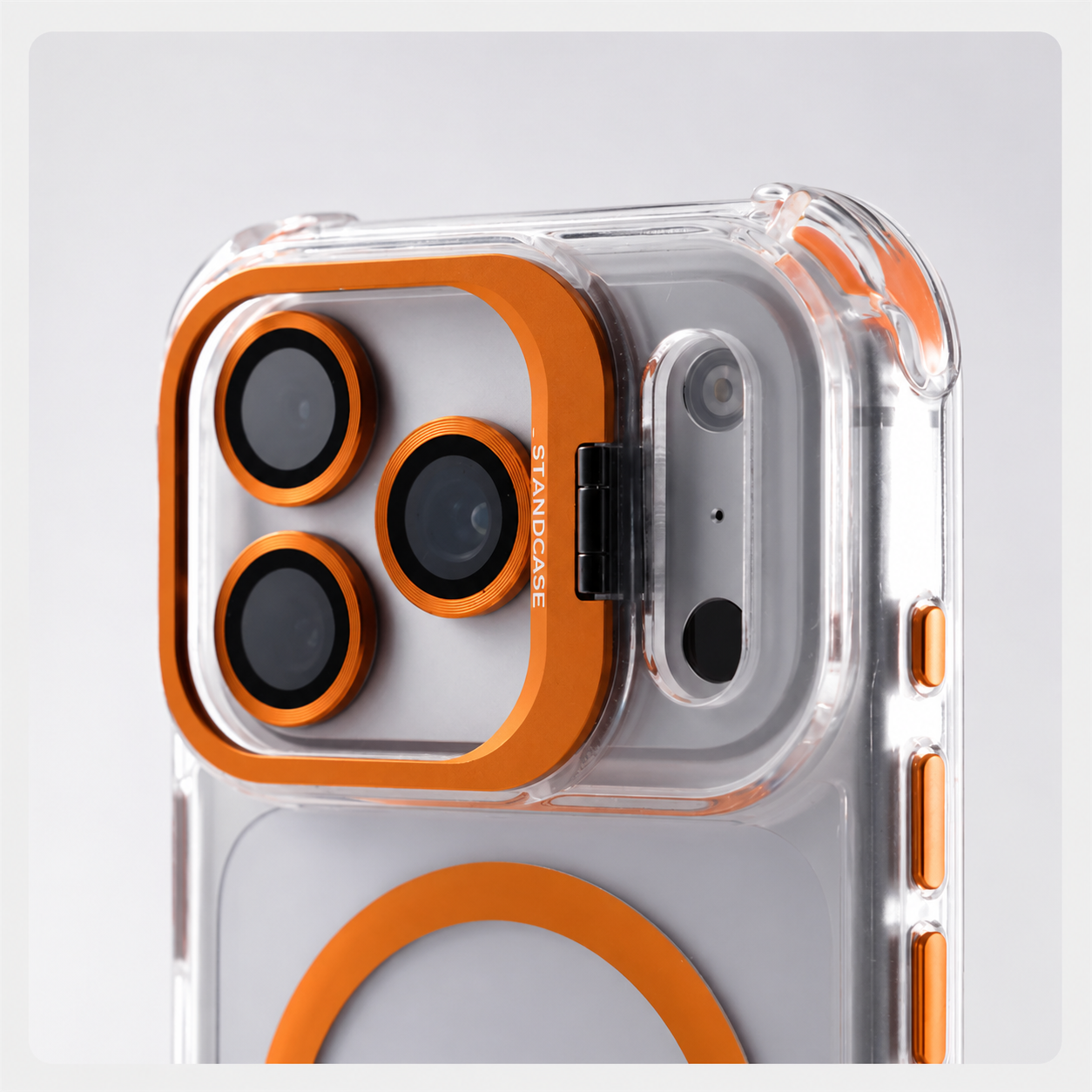 Premium iPhone Case Transparent Magnetic Shockproof Cover with Glass Lens Protector, Built-In Stand Holder, Full-Coverage Non-Slip Design