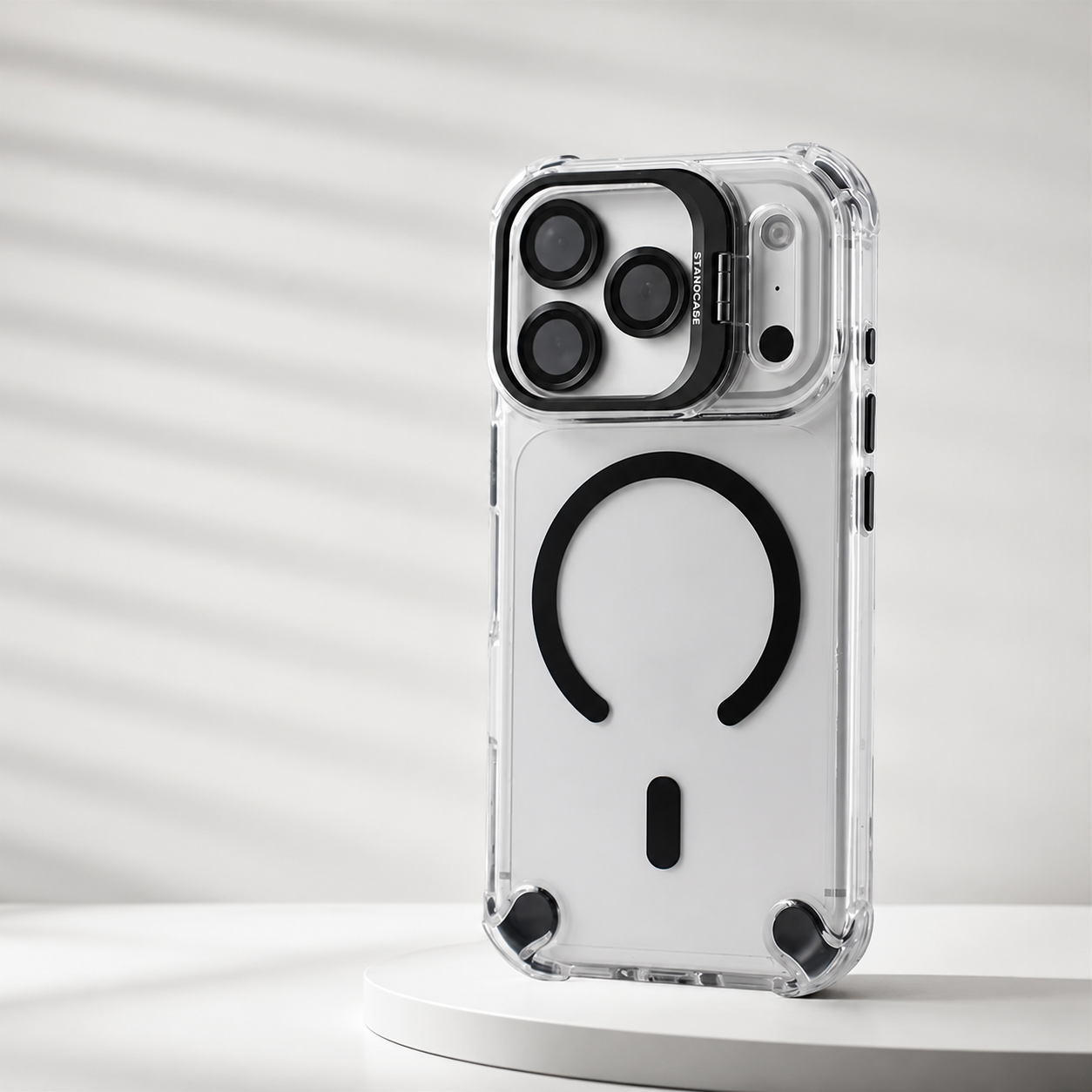 Premium iPhone Case Transparent Magnetic Shockproof Cover with Glass Lens Protector, Built-In Stand Holder, Full-Coverage Non-Slip Design
