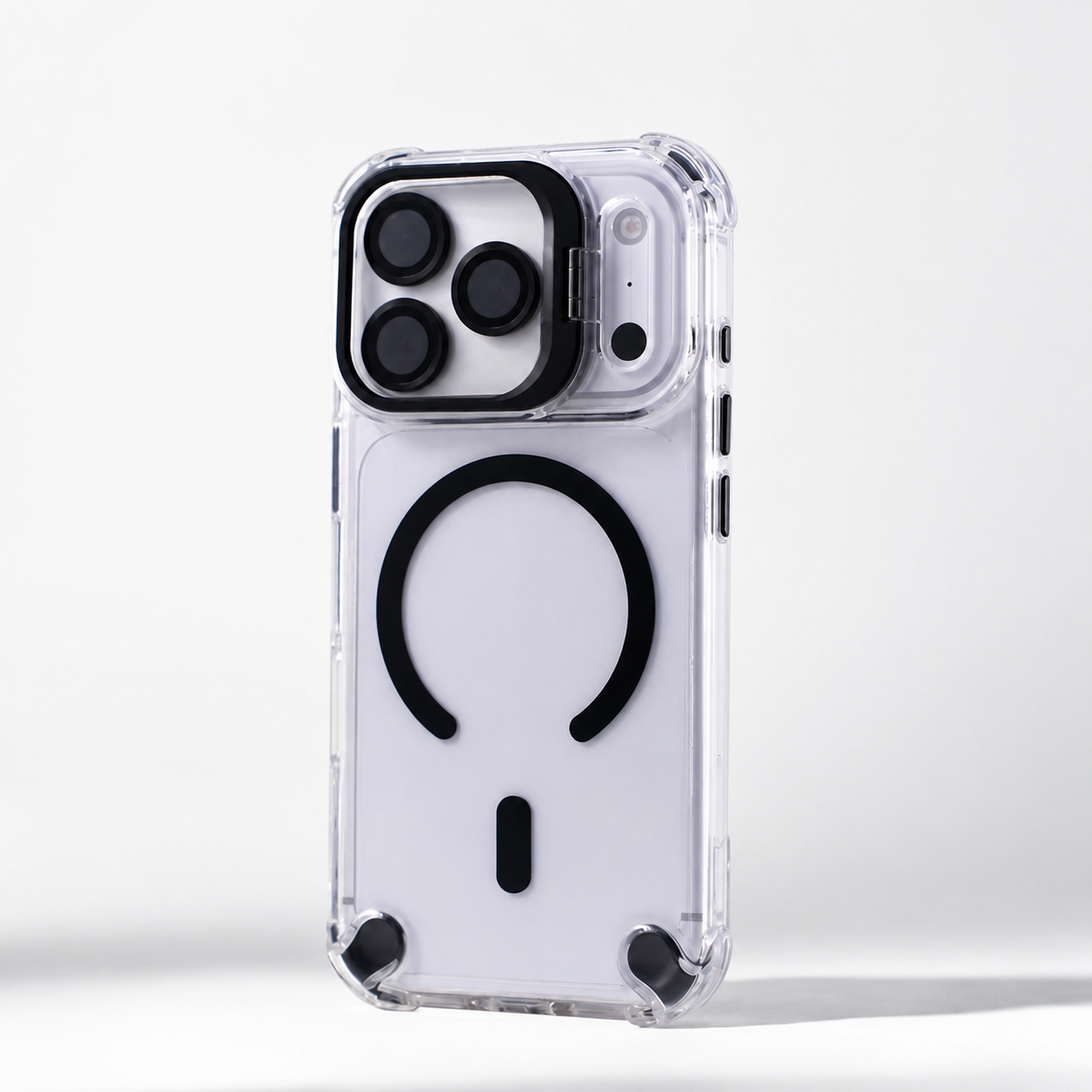 Premium iPhone Case Transparent Magnetic Shockproof Cover with Glass Lens Protector, Built-In Stand Holder, Full-Coverage Non-Slip Design