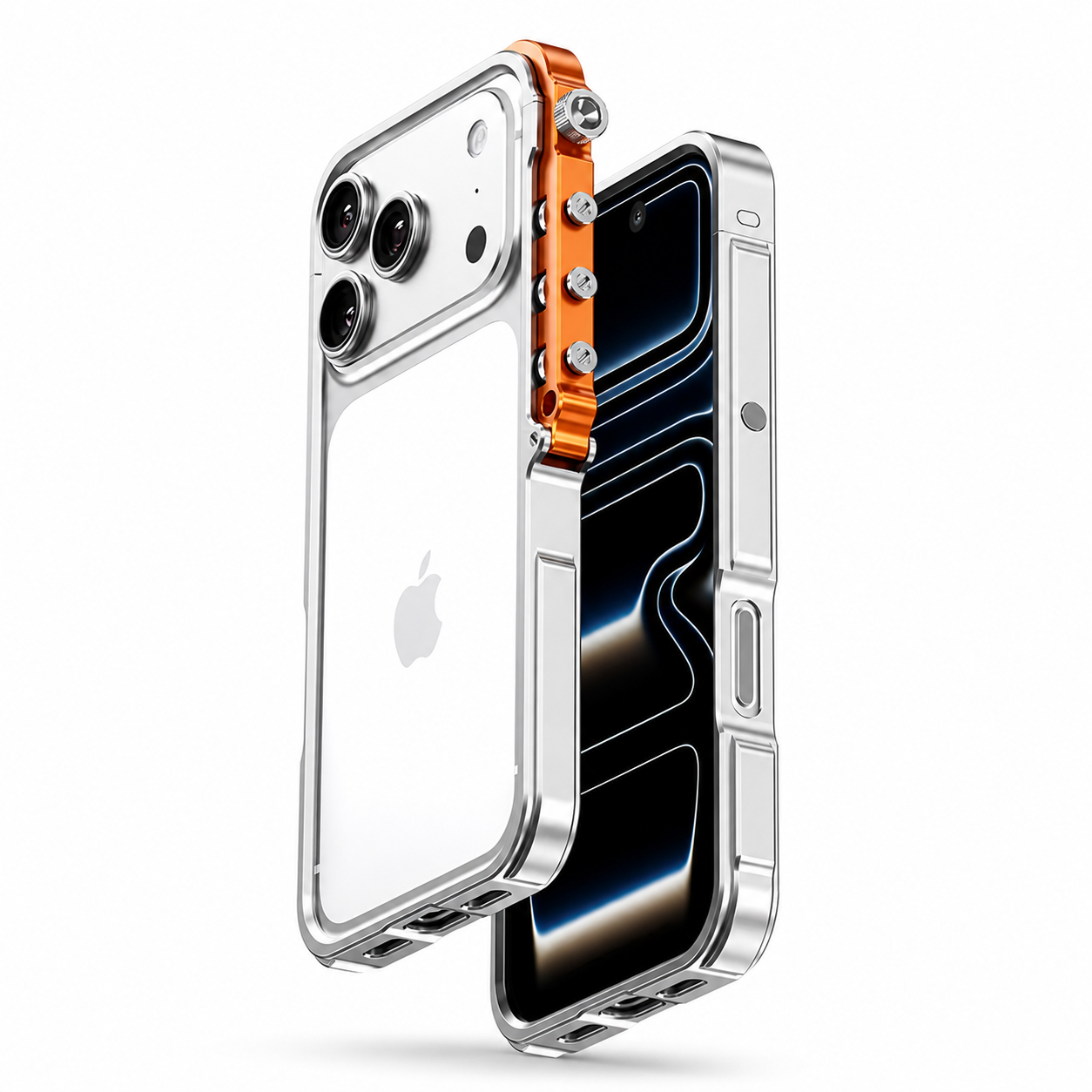Premium iPhone Case Ultra-Light Aluminum Alloy Mecha Bumper, Shockproof Protective Frame with 360° Edge Protection, Lanyard Support and Secure Grip