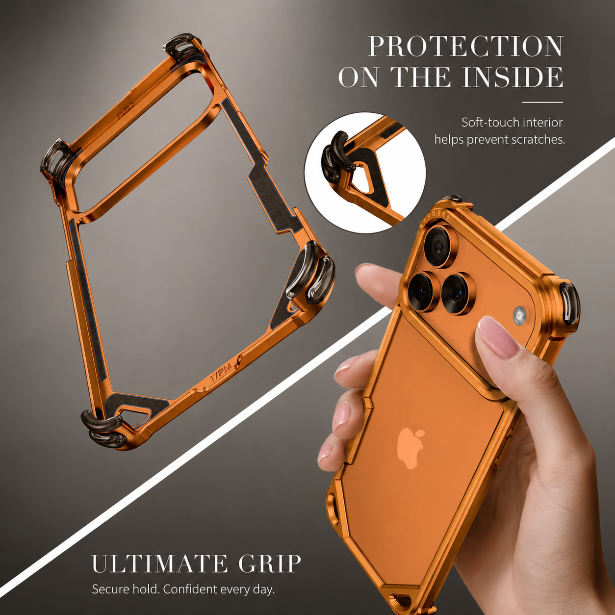 Premium iPhone Case Ultra Thin Aluminum Alloy Build with Camera Lens Protection, Wireless Charging Compatible, Non Slip Shock Resistant Design