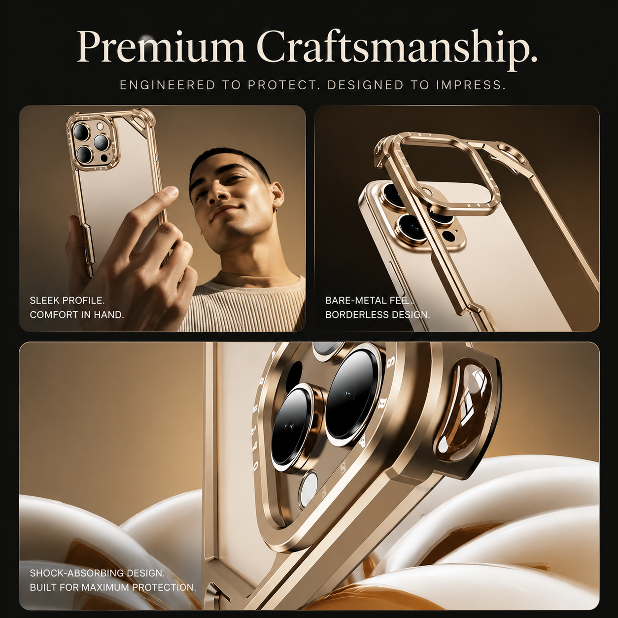Premium iPhone Case Ultra Thin Aluminum Alloy Build with Camera Lens Protection, Wireless Charging Compatible, Non Slip Shock Resistant Design