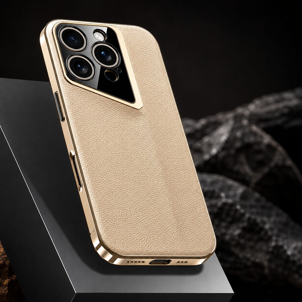 Premium iPhone Case Vegan Leather Hard Back Cover with Camera Lens Protection, Anti Fingerprint Finish, Scratch Resistant Design and Elegant Business Style