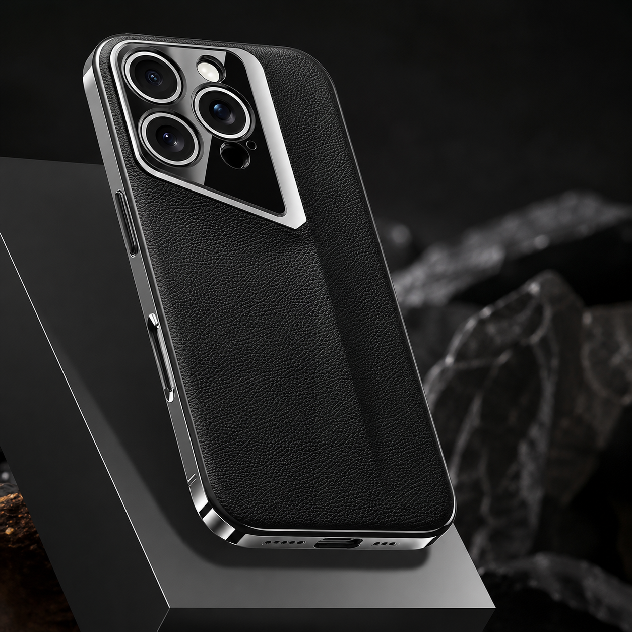 Premium iPhone Case Vegan Leather Hard Back Cover with Camera Lens Protection, Anti Fingerprint Finish, Scratch Resistant Design and Elegant Business Style
