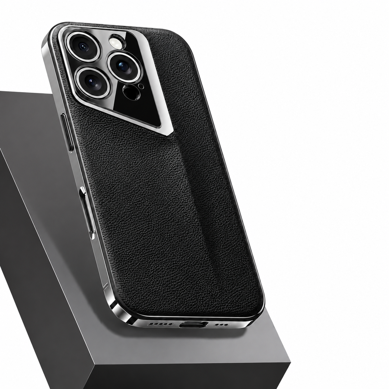 Premium iPhone Case Vegan Leather Hard Back Cover with Camera Lens Protection, Anti Fingerprint Finish, Scratch Resistant Design and Elegant Business Style