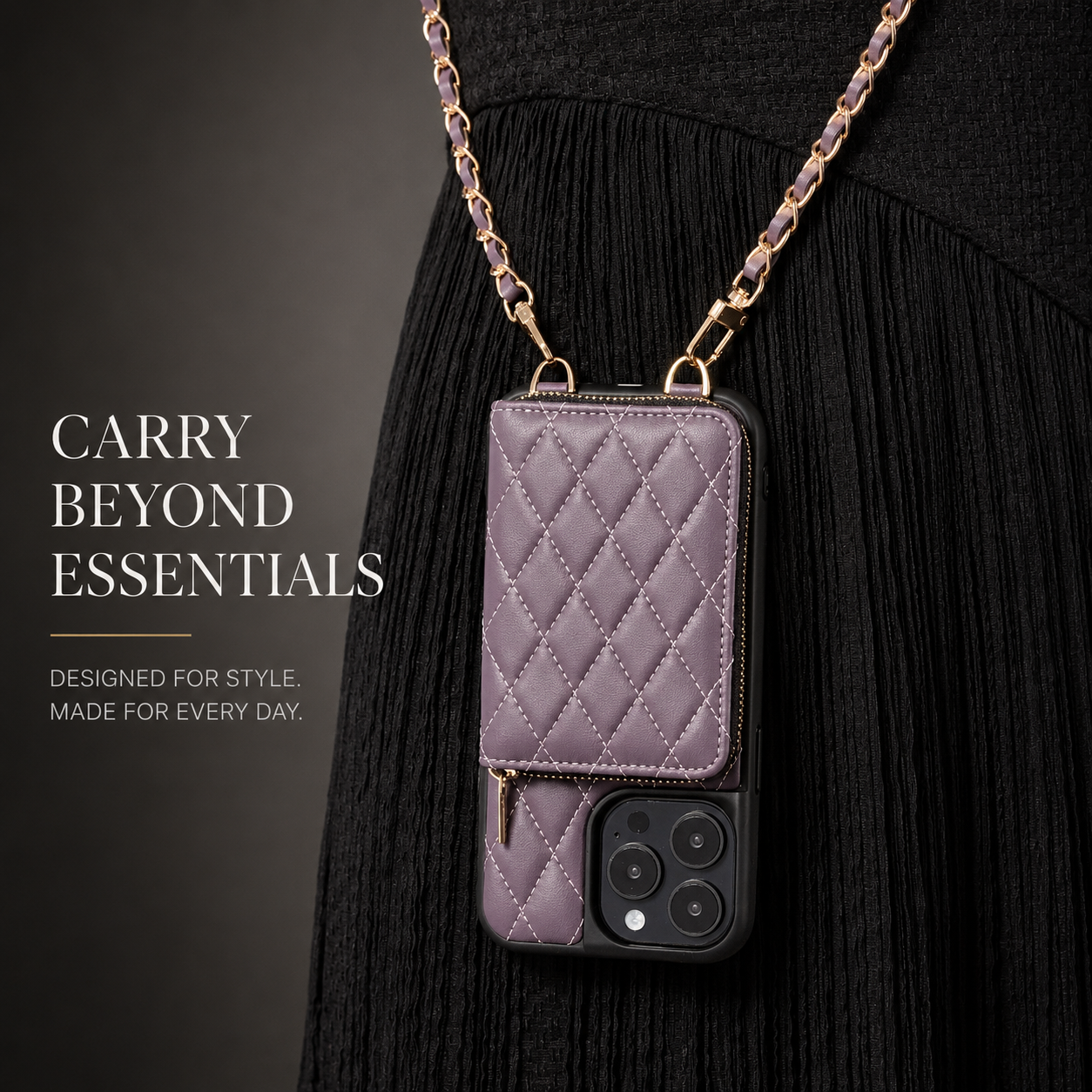 Premium iPhone Case Wallet Cover Card Holder Crossbody Chain Strap Shockproof Protective Cover Leather Design Non Slip Grip