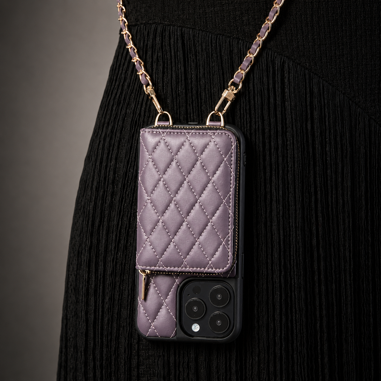 Premium iPhone Case Wallet Cover Card Holder Crossbody Chain Strap Shockproof Protective Cover Leather Non Slip Design