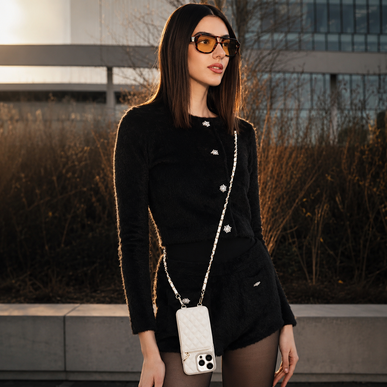 Premium iPhone Case Wallet Cover Card Holder Crossbody Chain Strap Shockproof Protective Cover Leather Non Slip Design