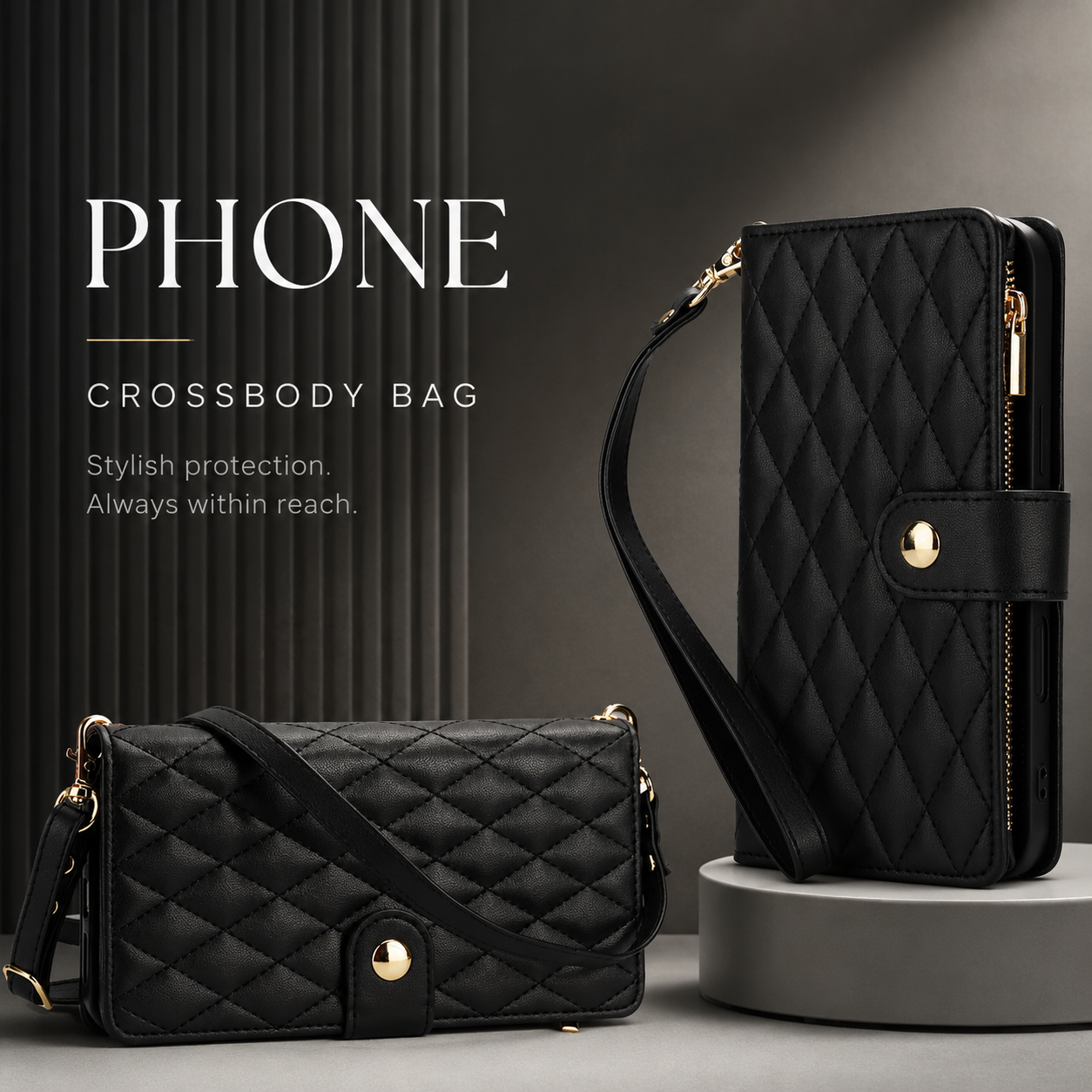Premium iPhone Case Wallet Cover Card Holder Leather Flip Case Magnetic Closure Shockproof Protective Design Zipper Storage Chain Strap Kickstand Holder