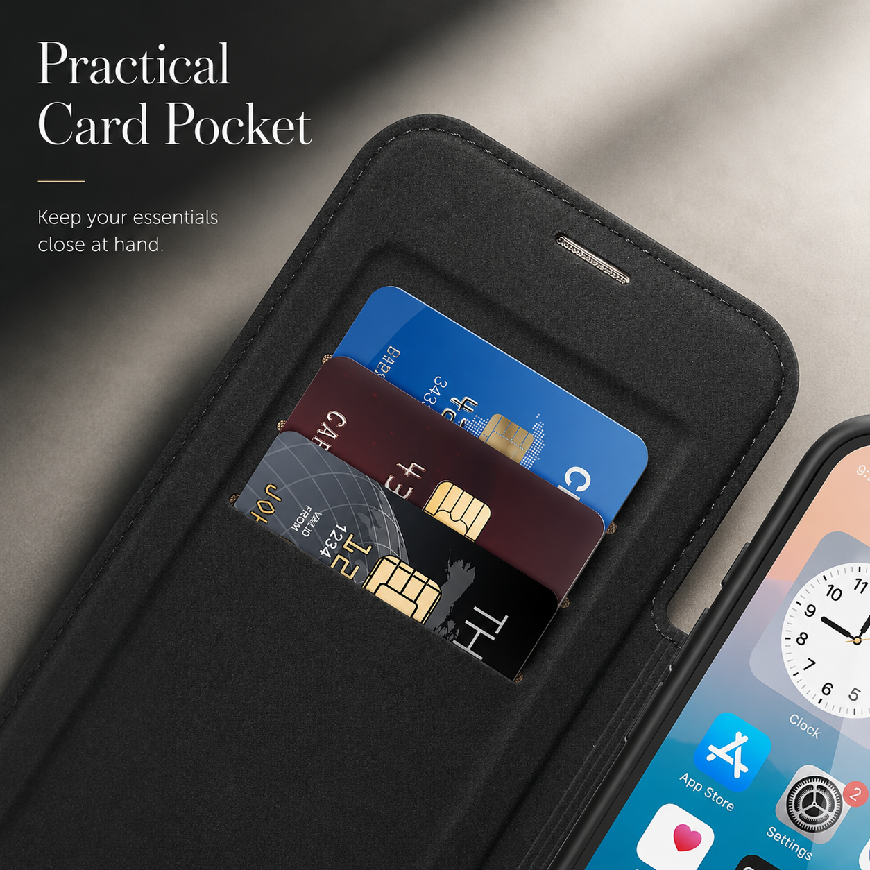 Premium iPhone Case Wallet Cover Card Holder Magnetic Charging Compatible Leather Flip Protective Cover Business Style Design