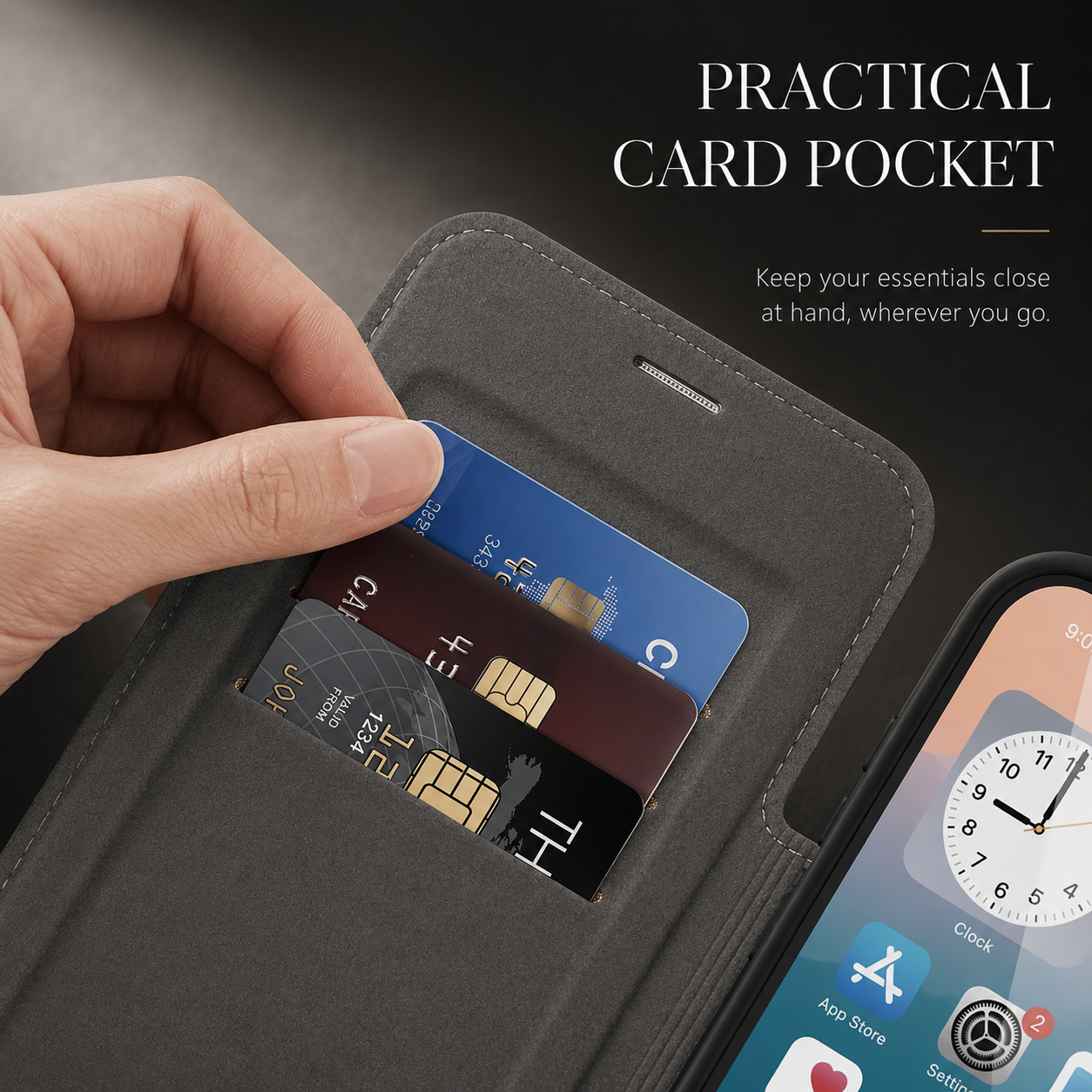 Premium iPhone Case Wallet Cover Card Holder Magnetic Charging Compatible Leather Flip Protective Cover Business Style Design