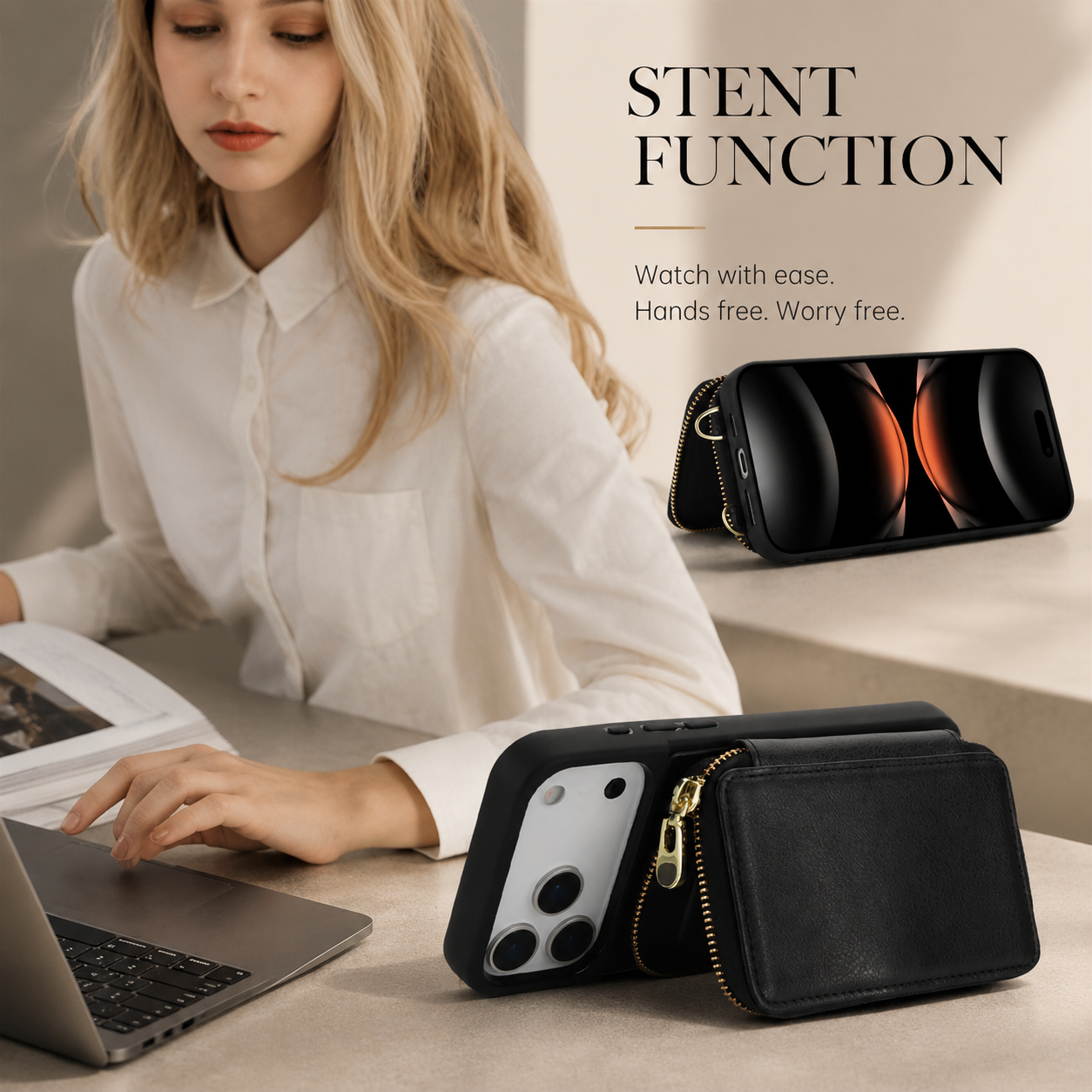 Premium iPhone Case Wallet Cover Card Holder RFID Protection Crossbody Strap Flip Protective Cover Shockproof Leather Design