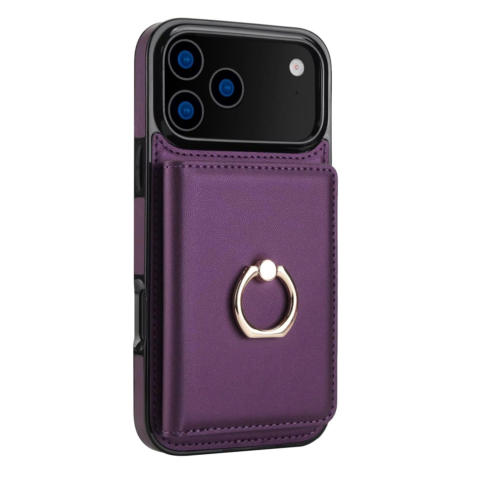 Premium iPhone Case Wallet Cover Card Holder Shockproof PU Leather Case 360 Degree Rotating Ring Kickstand Magnetic Clasp Full Coverage Protective Design