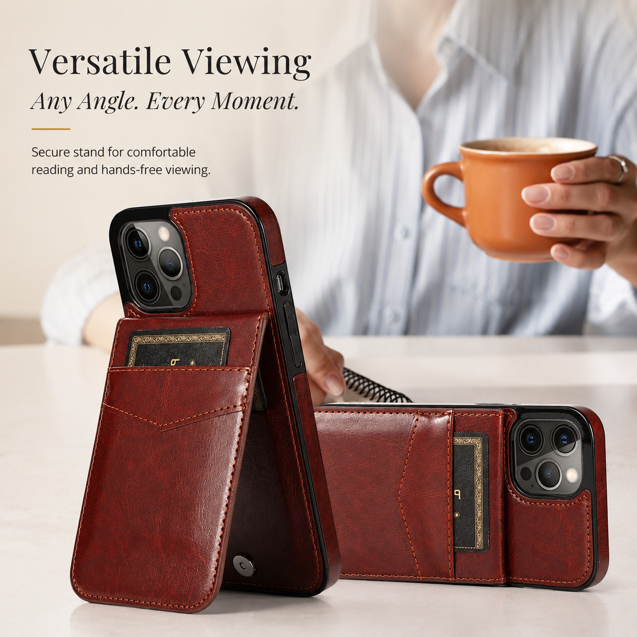 Premium iPhone Case Wallet Cover Card Holder Shockproof Protective Cover Flip Stand Retro Leather Anti Fingerprint Design