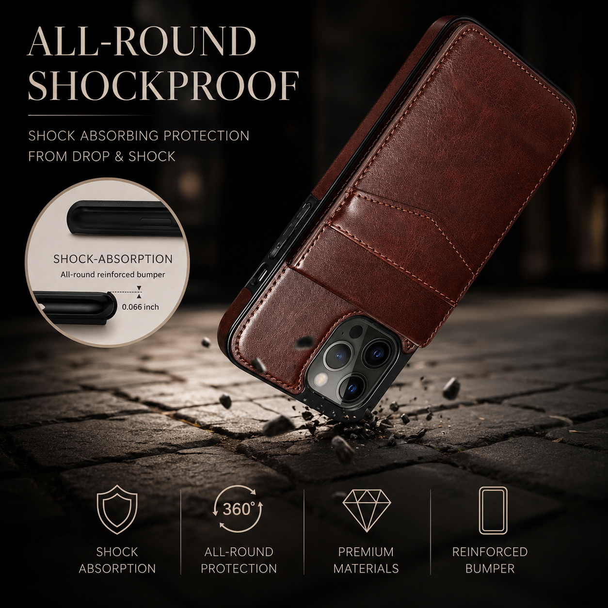 Premium iPhone Case Wallet Cover Card Holder Shockproof Protective Cover Flip Stand Retro Leather Anti Fingerprint Design