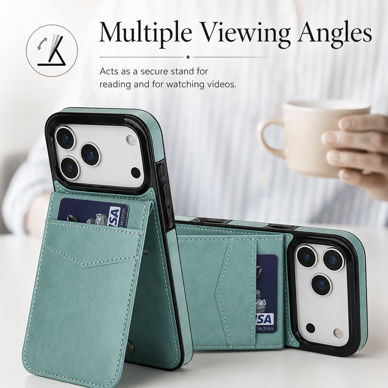 Premium iPhone Case Wallet Cover Card Holder Shockproof Protective Cover Flip Stand Retro Leather Anti Fingerprint Design