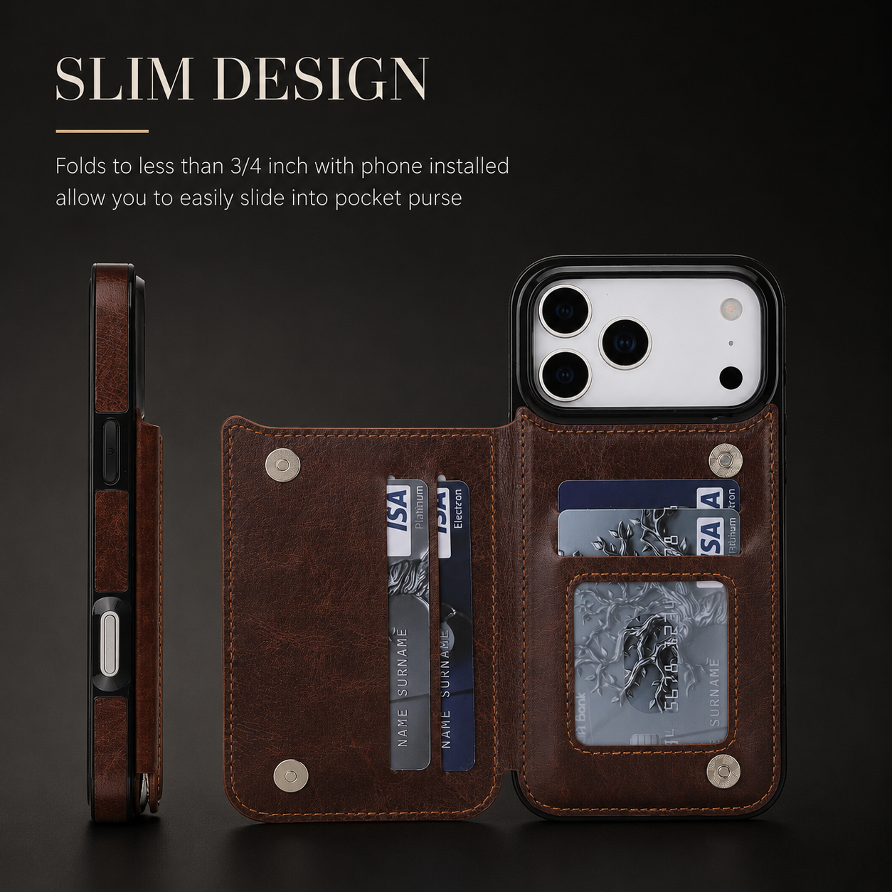 Premium iPhone Case Wallet Cover Card Holder Shockproof Protective Cover Kickstand Magnetic Closure Faux Leather Design
