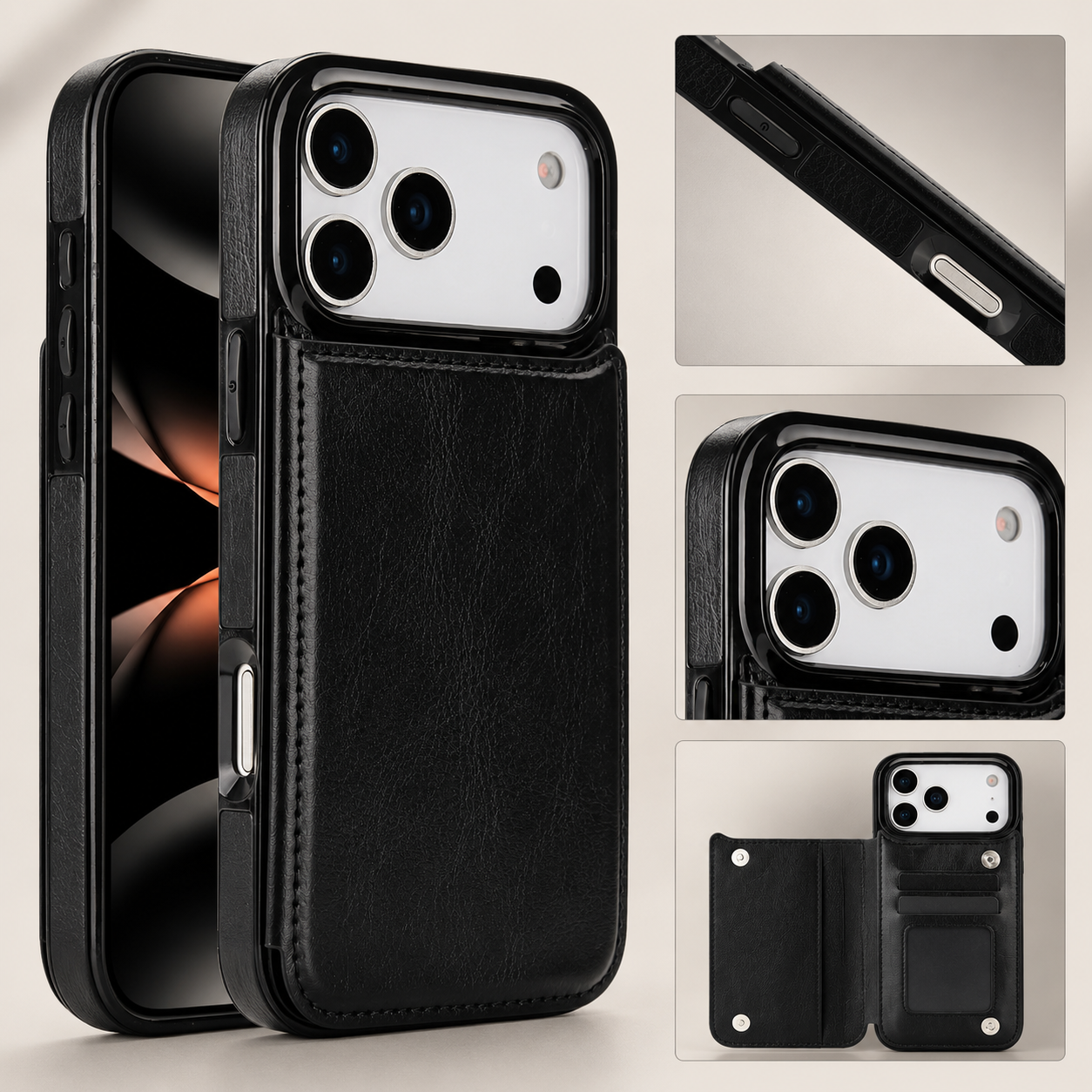Premium iPhone Case Wallet Cover Card Holder Shockproof Protective Cover Kickstand Magnetic Closure Faux Leather Design