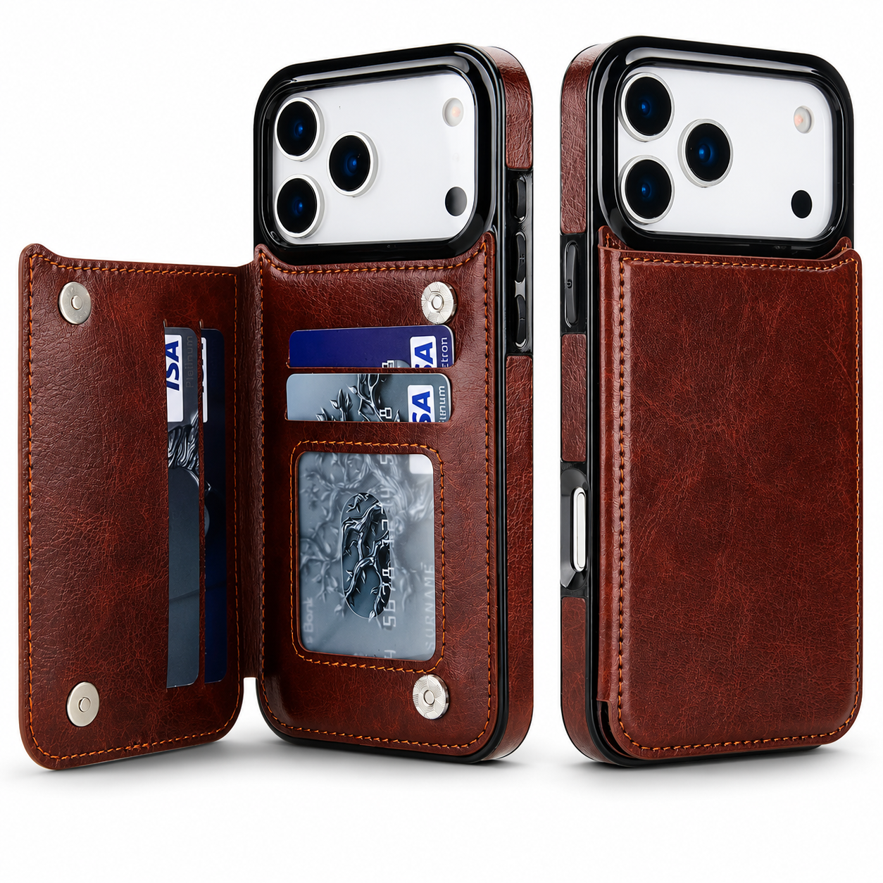 Premium iPhone Case Wallet Cover Card Holder Shockproof Protective Cover Kickstand Magnetic Closure Faux Leather Design
