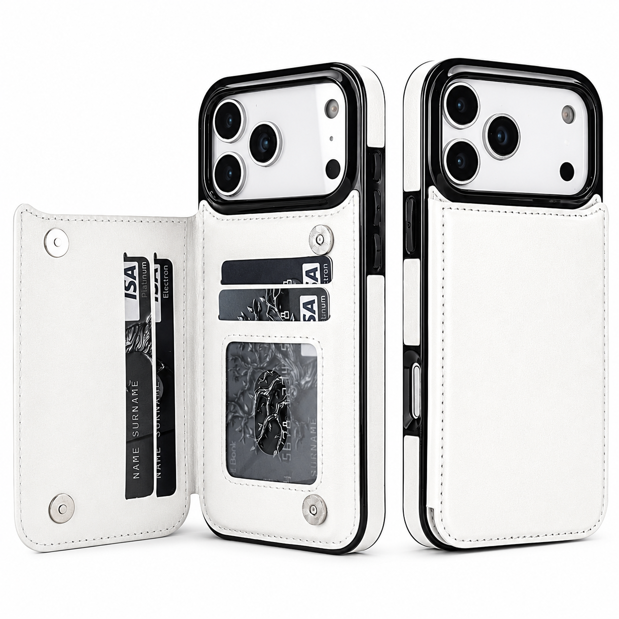 Premium iPhone Case Wallet Cover Card Holder Shockproof Protective Cover Kickstand Magnetic Closure Faux Leather Design