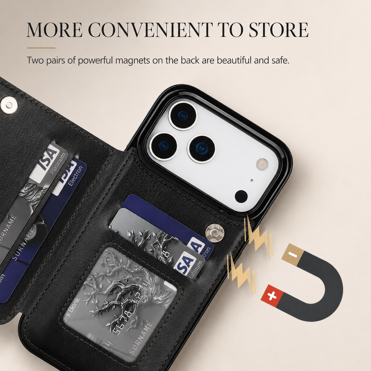 Premium iPhone Case Wallet Cover Card Holder Shockproof Protective Cover Kickstand Magnetic Closure Faux Leather Design