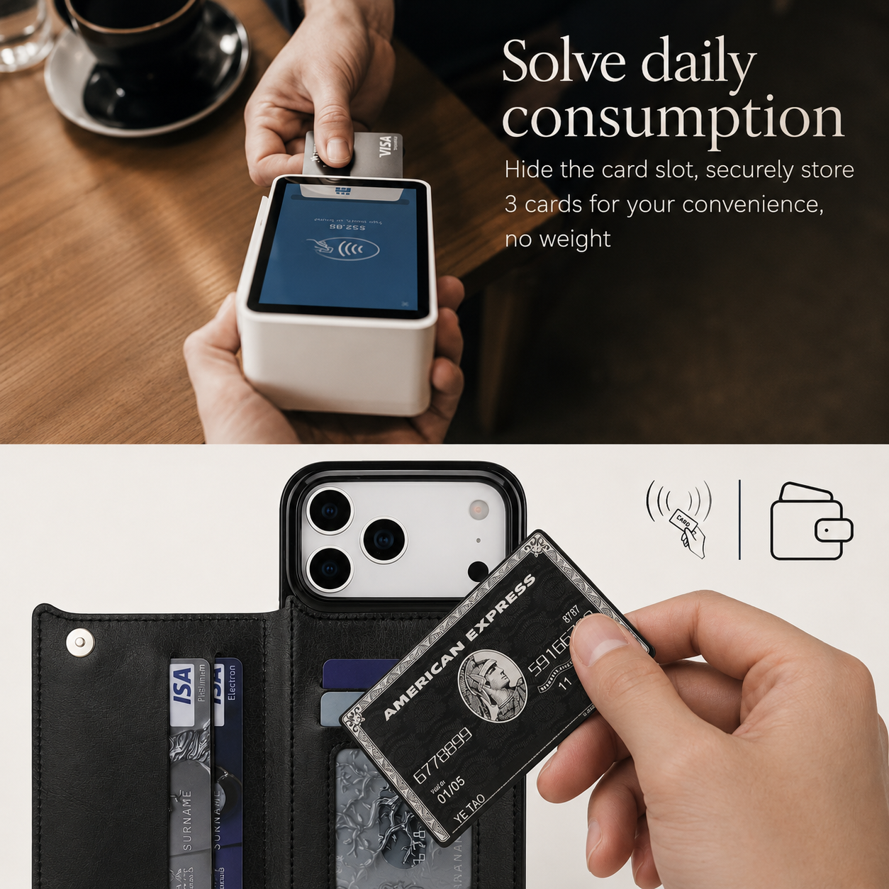 Premium iPhone Case Wallet Cover Card Holder Shockproof Protective Cover Kickstand Magnetic Closure Faux Leather Design