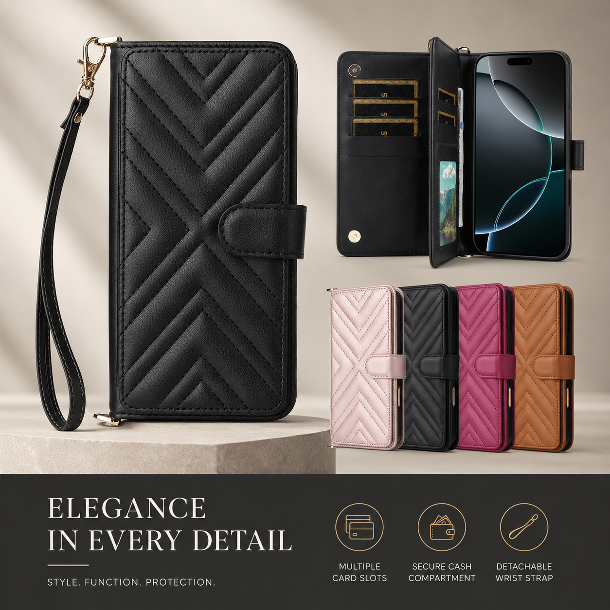 Premium iPhone Case Wallet Cover Card Holder Shockproof Protective Cover Leather Flip Case Magnetic Closure Full Body Protection