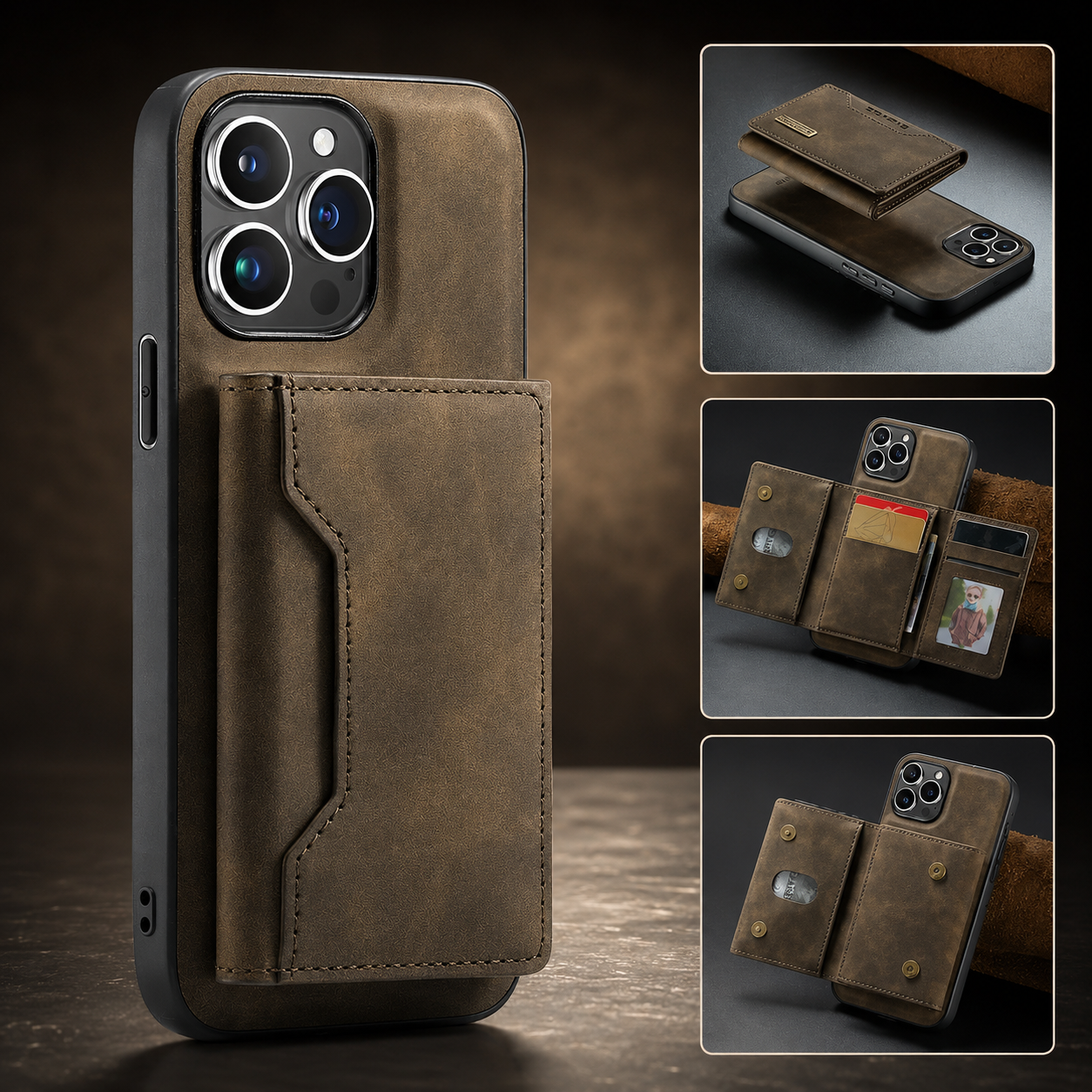 Premium iPhone Case Wallet Cover Card Holder Shockproof Protective Cover Magnetic Closure Kickstand Leather Design