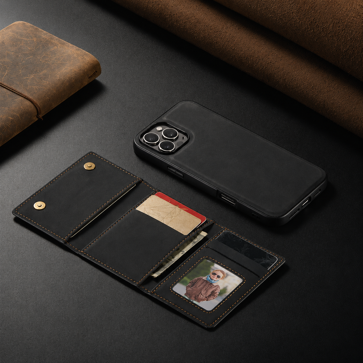 Premium iPhone Case Wallet Cover Card Holder Shockproof Protective Cover Magnetic Closure Kickstand Leather Design