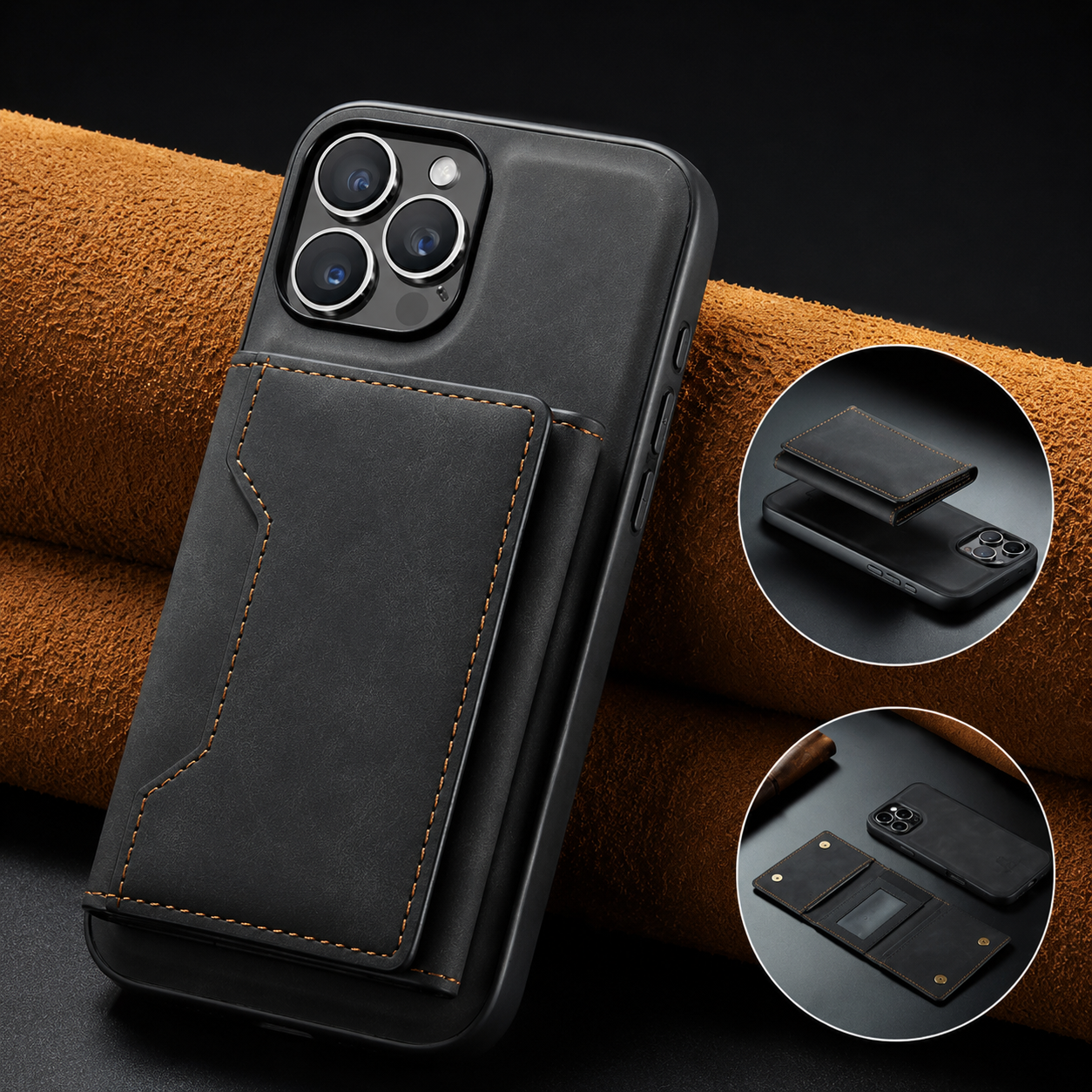 Premium iPhone Case Wallet Cover Card Holder Shockproof Protective Cover Magnetic Closure Kickstand Leather Design