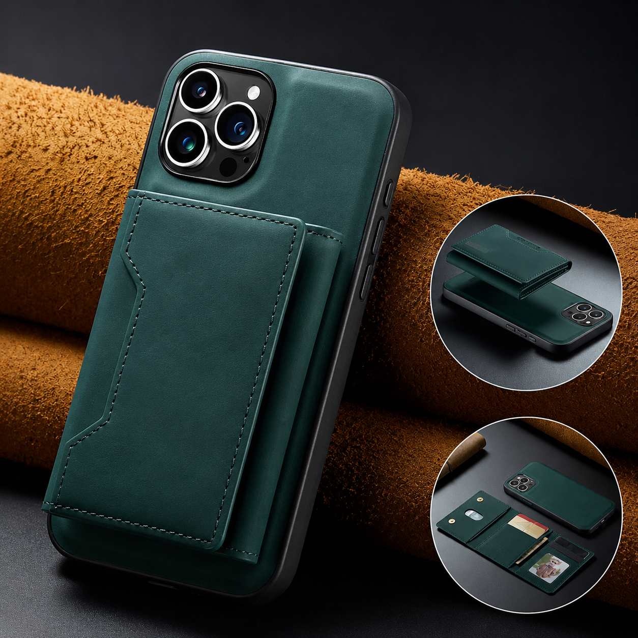 Premium iPhone Case Wallet Cover Card Holder Shockproof Protective Cover Magnetic Closure Kickstand Leather Design