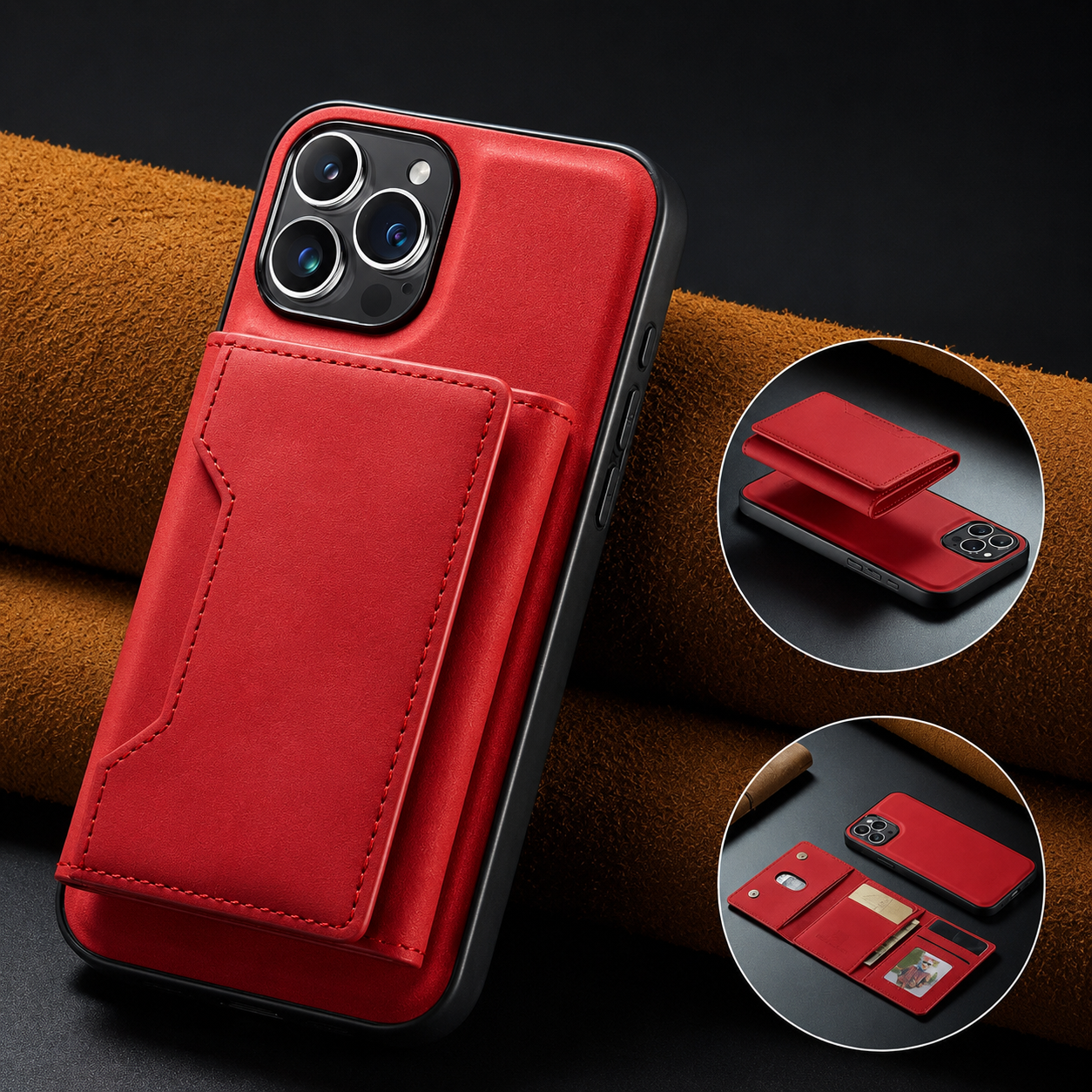 Premium iPhone Case Wallet Cover Card Holder Shockproof Protective Cover Magnetic Closure Kickstand Leather Design