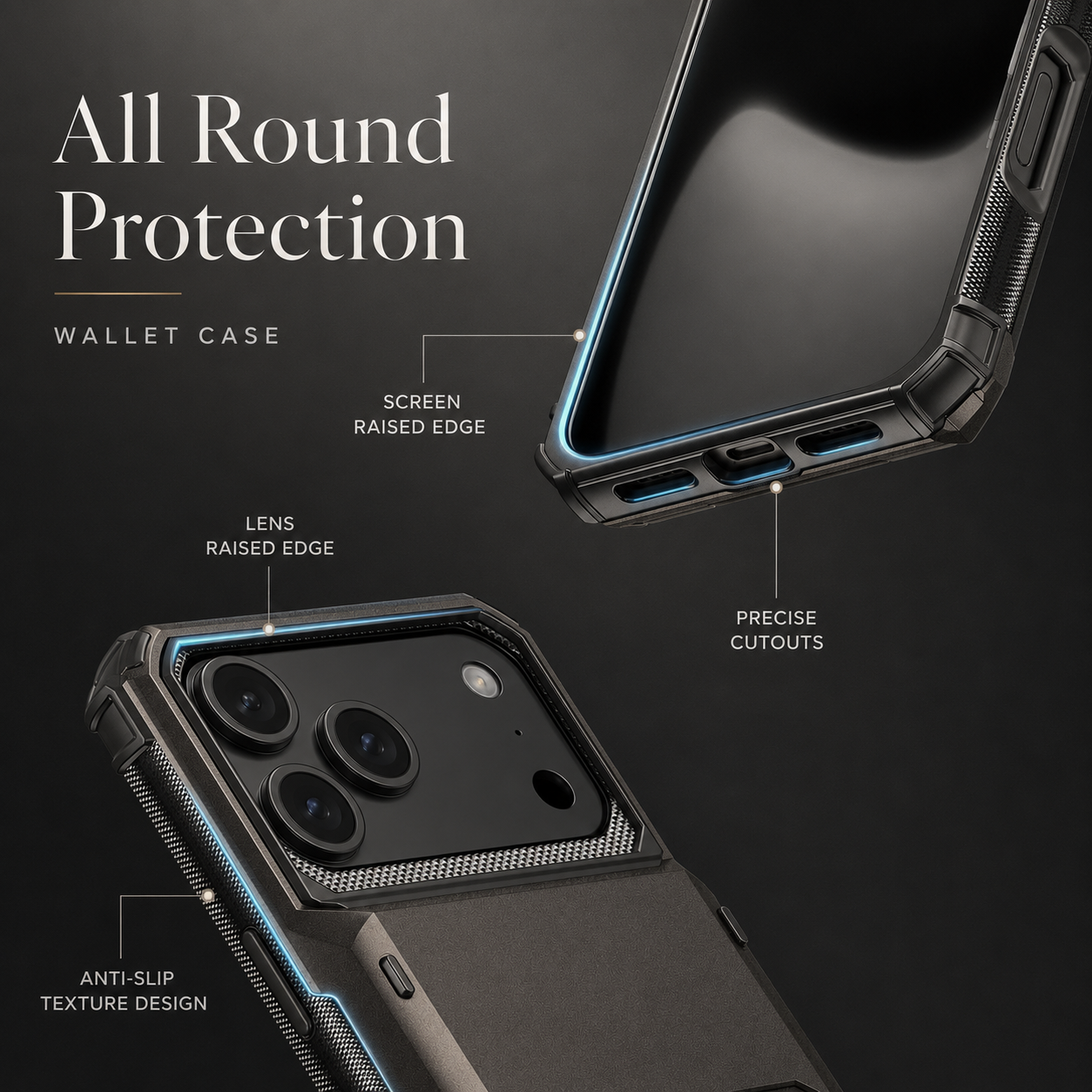 Premium iPhone Case Wallet Cover Card Holder Shockproof Protective Cover Slide Card Storage Anti Fingerprint Business Style Design