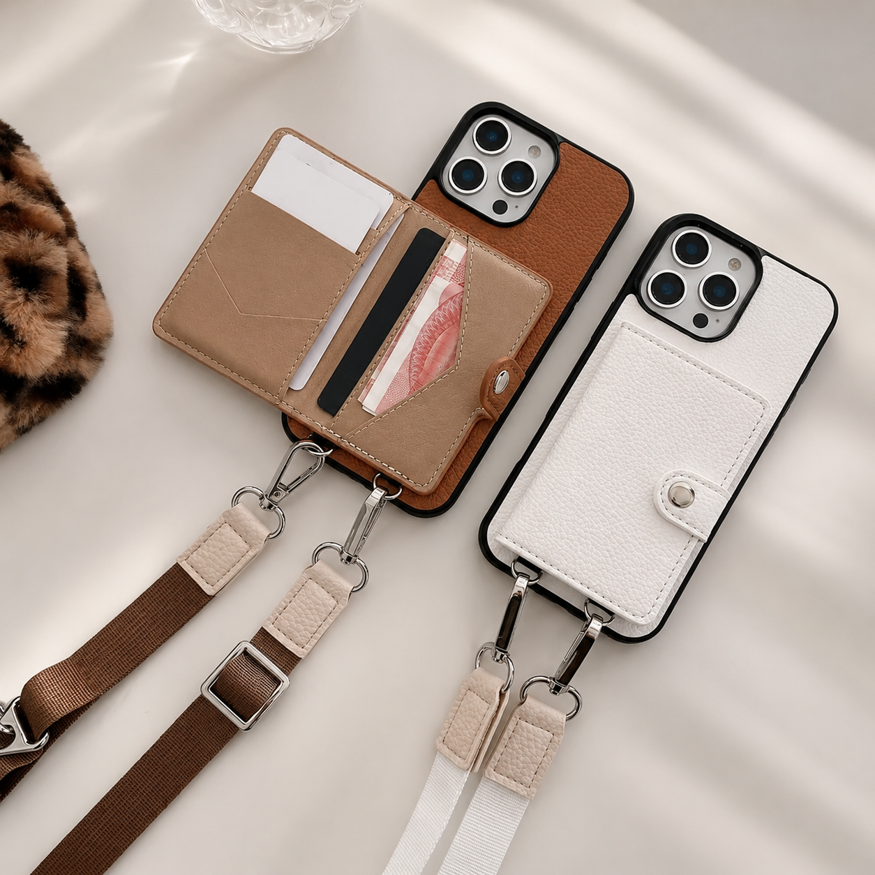 Premium iPhone Case Wallet Cover Featuring Card Holder, Crossbody Strap and Zipper Coin Purse, PU Leather Design with Shockproof Protection