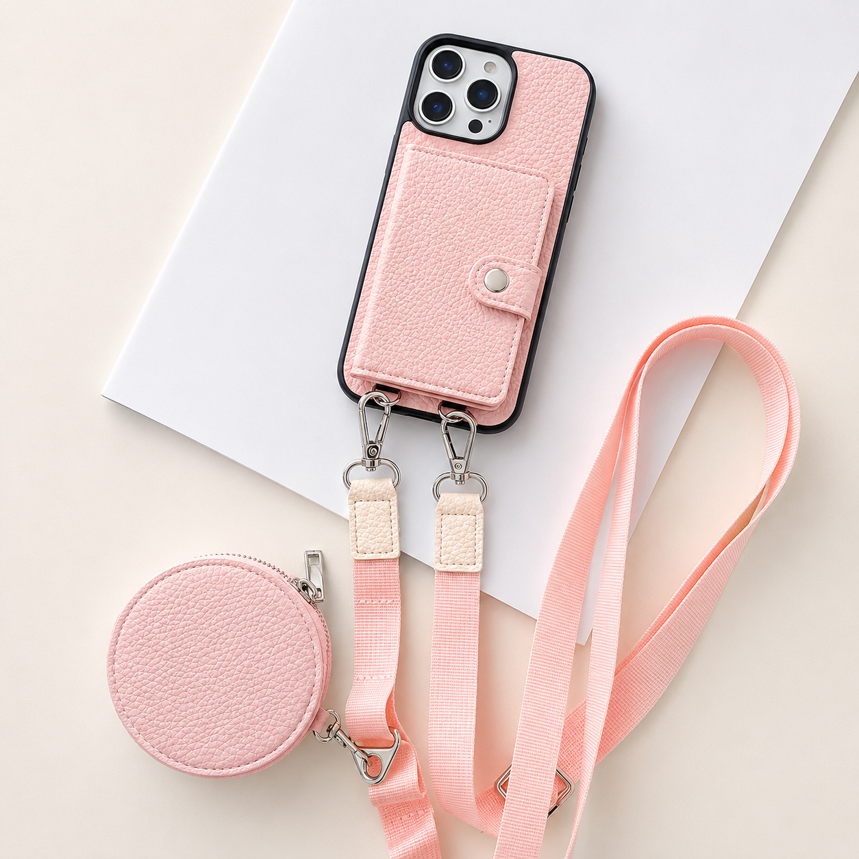 Premium iPhone Case Wallet Cover Featuring Card Holder, Crossbody Strap and Zipper Coin Purse, PU Leather Design with Shockproof Protection
