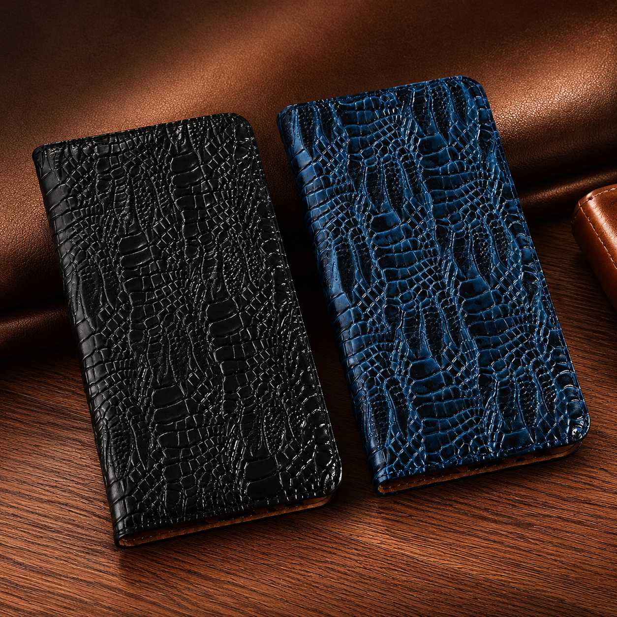 Premium iPhone Case Wallet Cover Genuine Leather Card Holder Flip Protective Cover Non Slip Full Coverage Crocodile Texture Design