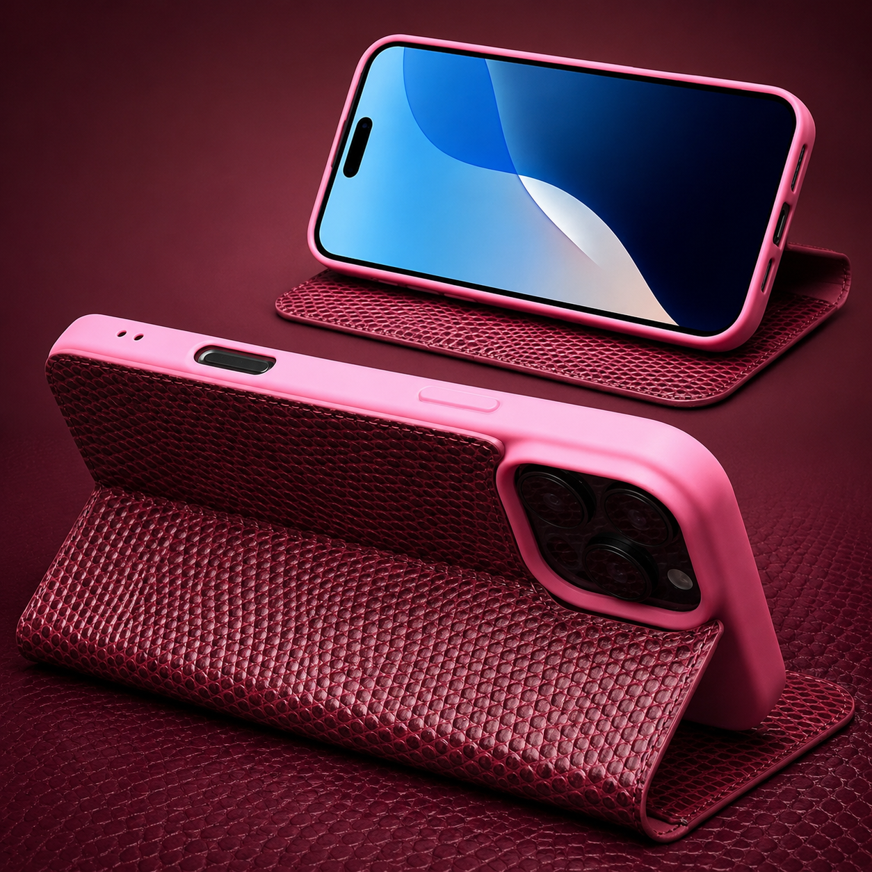 Premium iPhone Case Wallet Cover Genuine Leather Card Holder Shockproof Protective Cover Magnetic Closure Kickstand Design