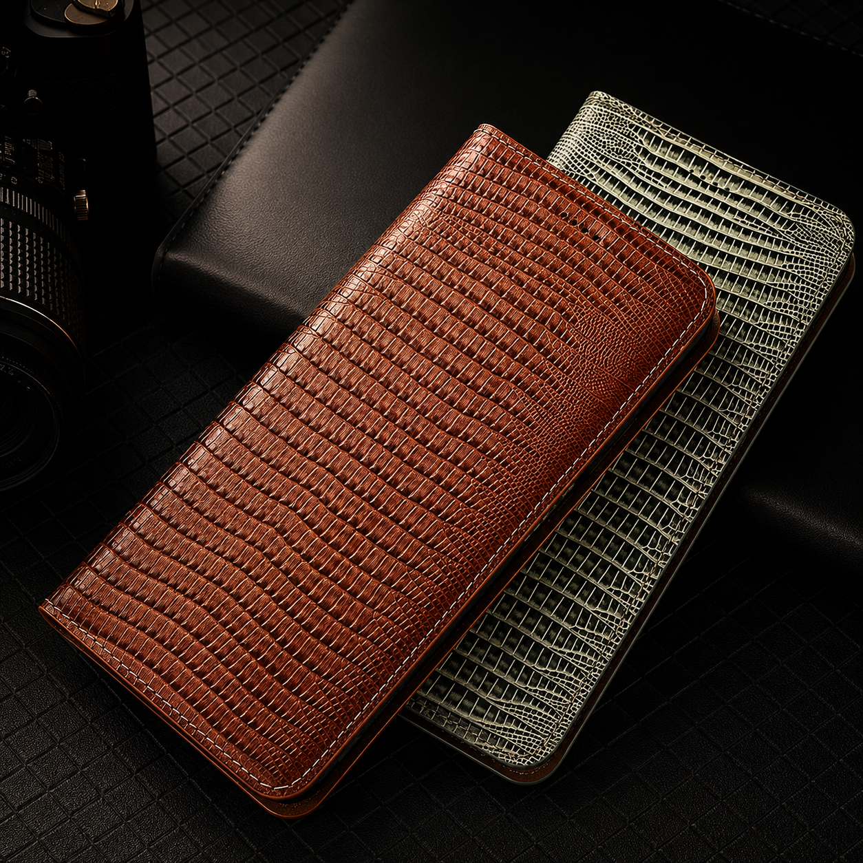 Premium iPhone Case Wallet Cover Genuine Leather Card Holder Shockproof Protective Cover Magnetic Closure Kickstand Design