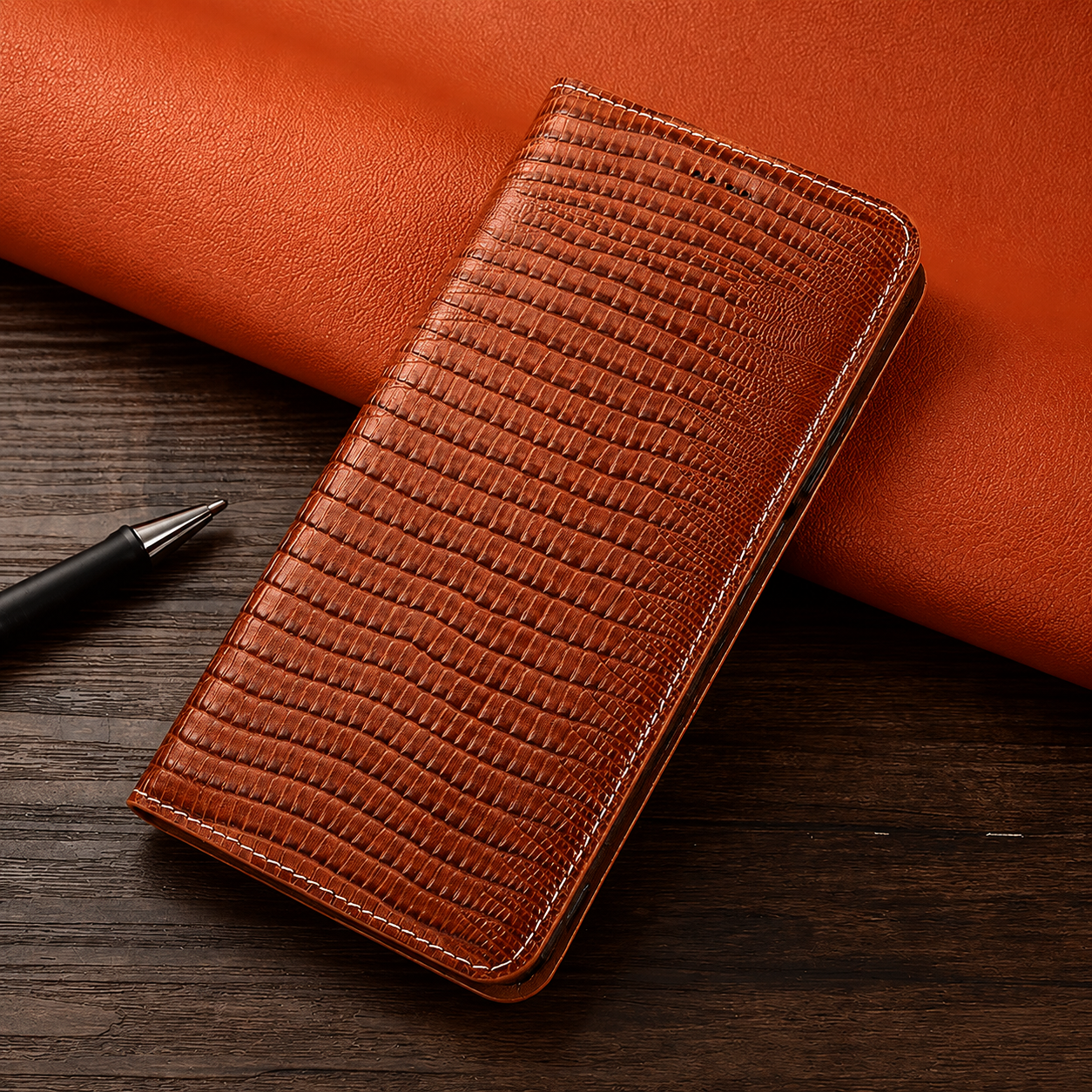 Premium iPhone Case Wallet Cover Genuine Leather Card Holder Shockproof Protective Cover Magnetic Closure Kickstand Design