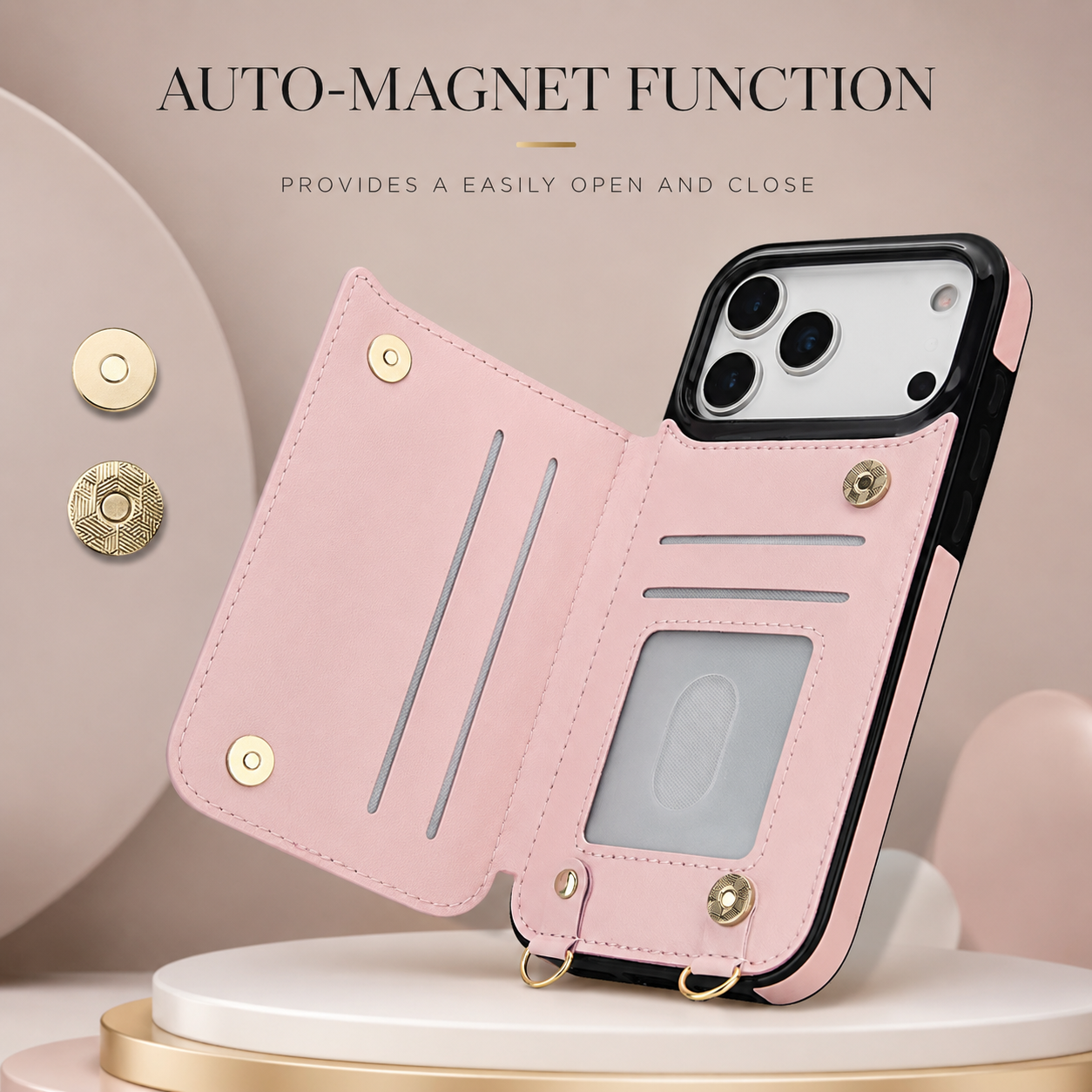 Premium iPhone Case Wallet Cover RFID Protection Card Holder Crossbody Strap Shockproof Protective Cover Zipper Storage Leather Design
