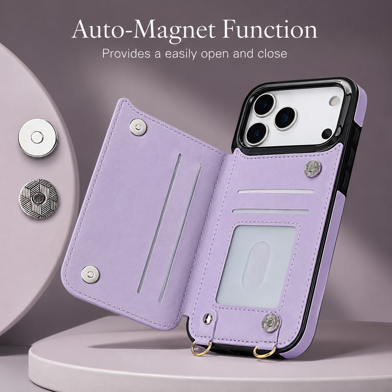 Premium iPhone Case Wallet Cover RFID Protection Card Holder Crossbody Strap Shockproof Protective Cover Zipper Storage Leather Design