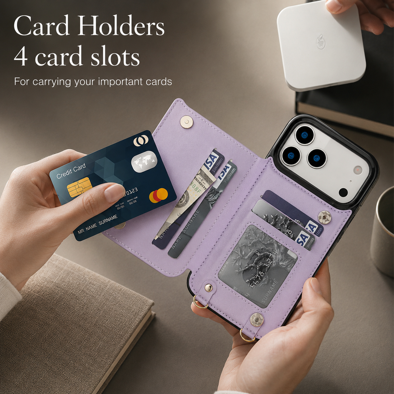 Premium iPhone Case Wallet Cover RFID Protection Card Holder Crossbody Strap Shockproof Protective Cover Zipper Storage Leather Design