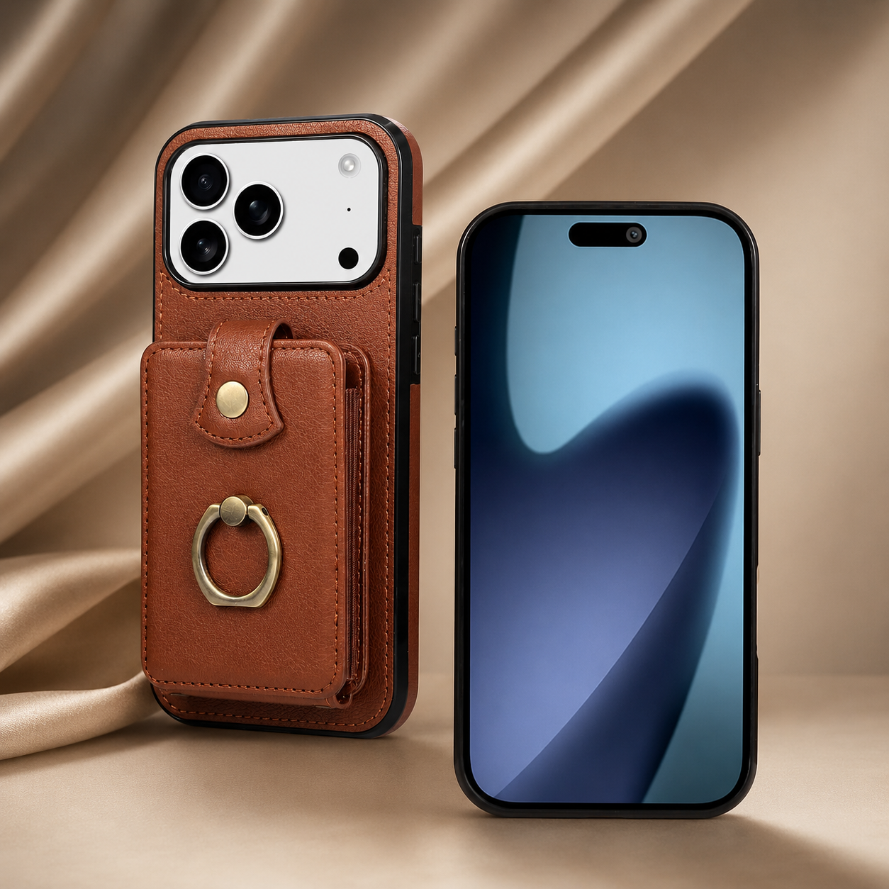 Premium iPhone Case Wallet Cover RFID Protection Card Holder Ring Kickstand Shockproof Protective Cover PU Leather Design