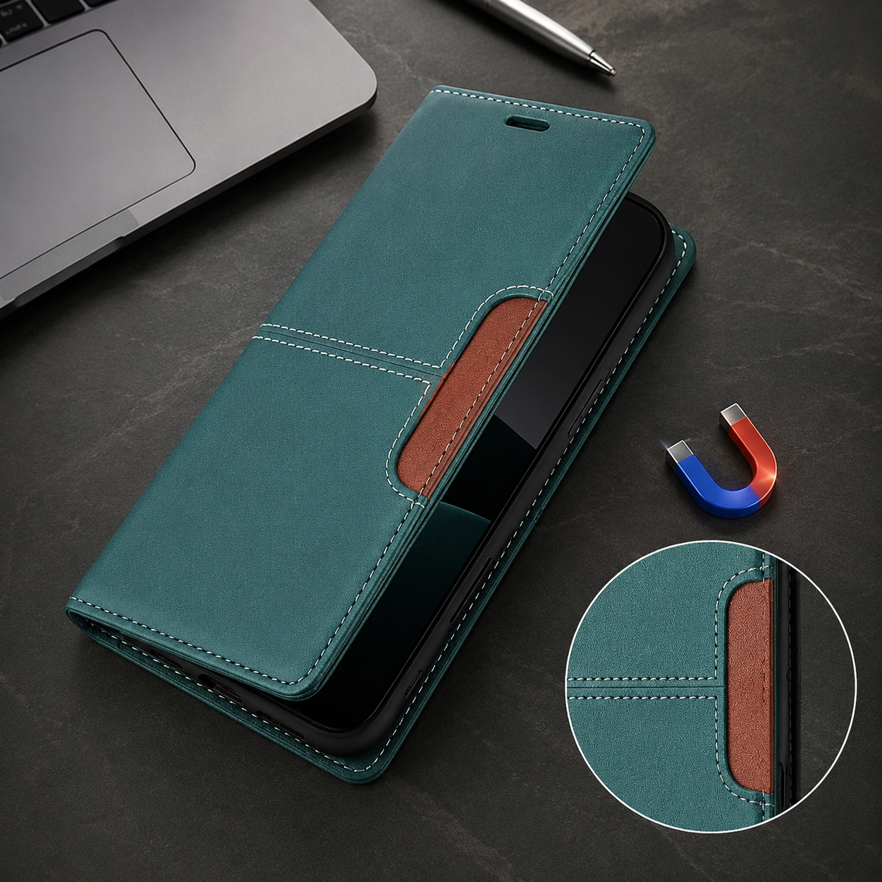 Premium iPhone Case Wallet Cover RFID Protection Card Holder Shockproof Protective Cover Magnetic Closure Anti Fingerprint Leather Design