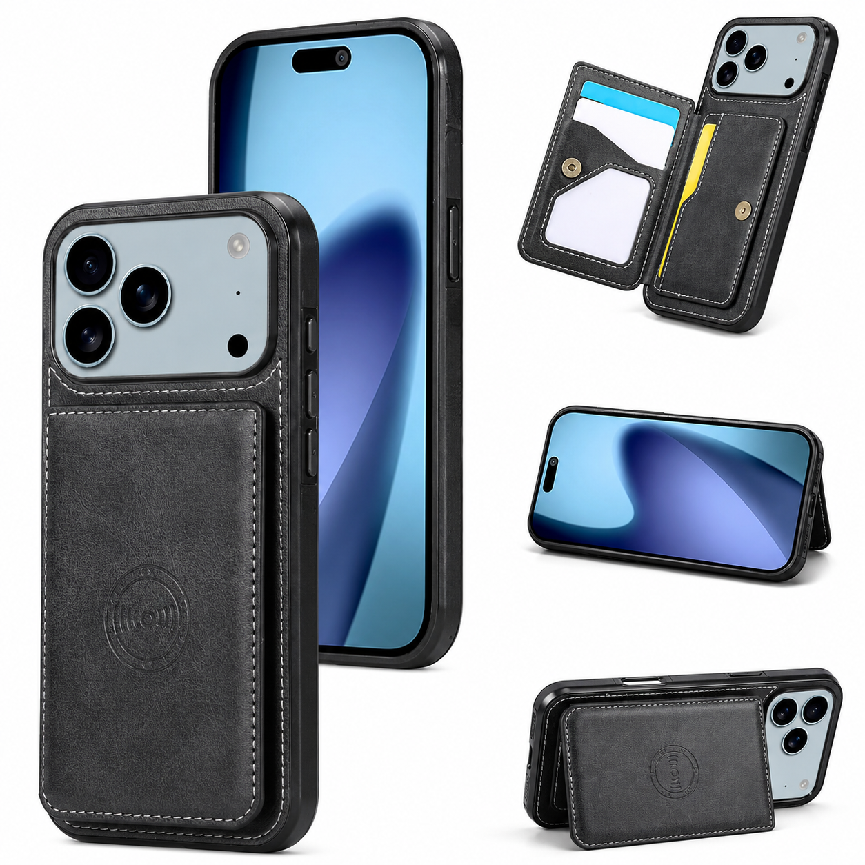 Premium iPhone Case Wallet Cover RFID Protection Card Holder Shockproof Protective Cover Magnetic Closure Leather Design