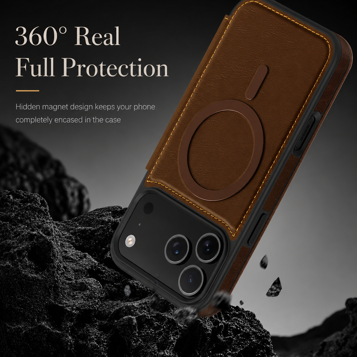 Premium iPhone Case Wallet Cover RFID Protection Card Holder Shockproof Protective Cover Magnetic Closure Wireless Charging Compatible Design