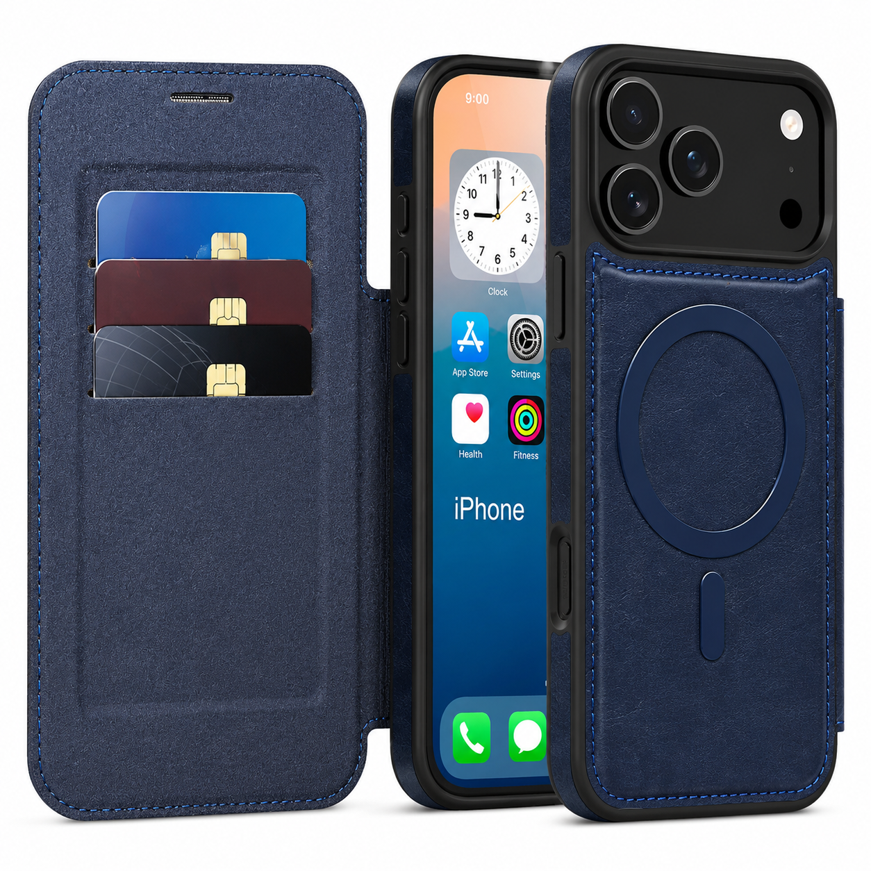 Premium iPhone Case Wallet Cover RFID Protection Card Holder Shockproof Protective Cover Magnetic Closure Wireless Charging Compatible Design