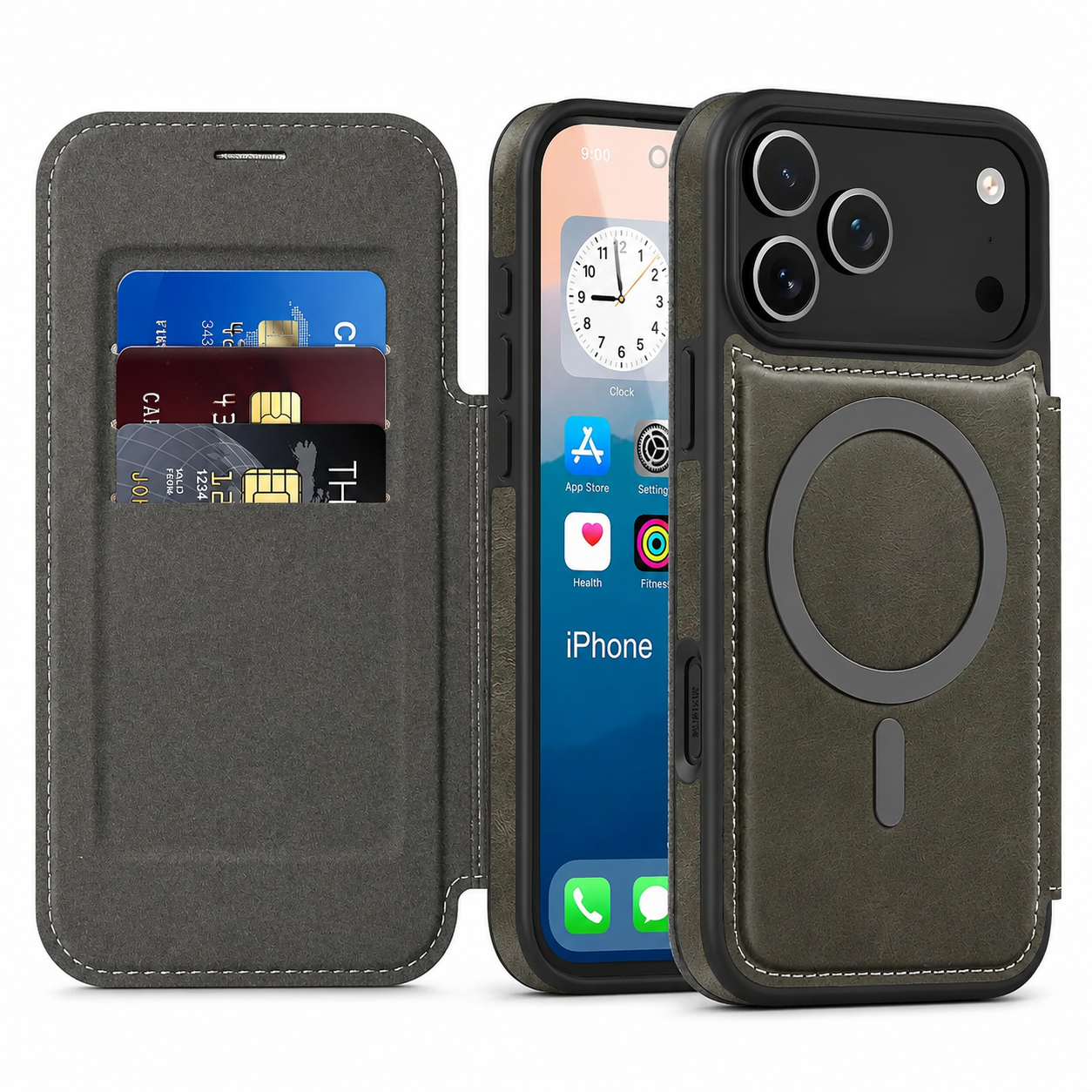 Premium iPhone Case Wallet Cover RFID Protection Card Holder Shockproof Protective Cover Magnetic Closure Wireless Charging Compatible Design